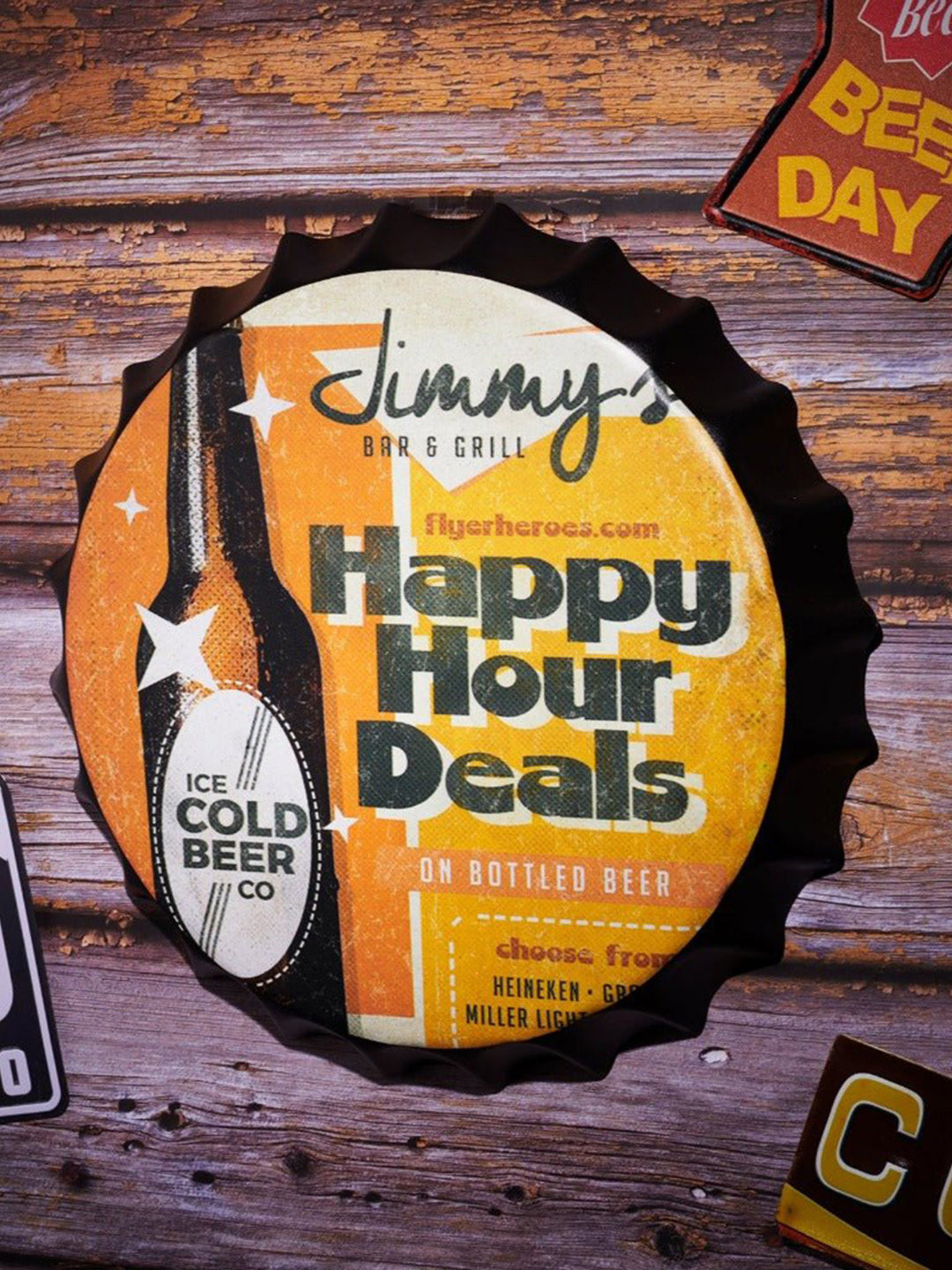 eazy wagon Bottle Caps sign -Happy Hour deals Metal Matte Hall Signs and Plaques-14In