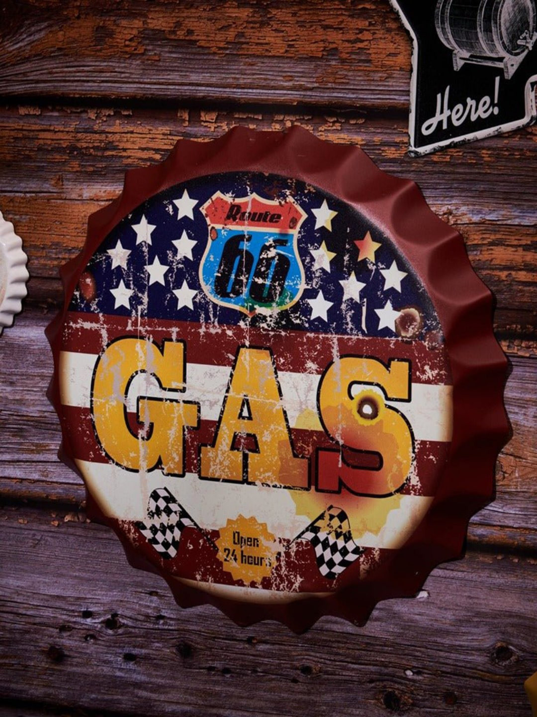 eazy wagon Bottle Caps sign - Route US 66 Gas Metal Matte Hall Signs and Plaques-14In