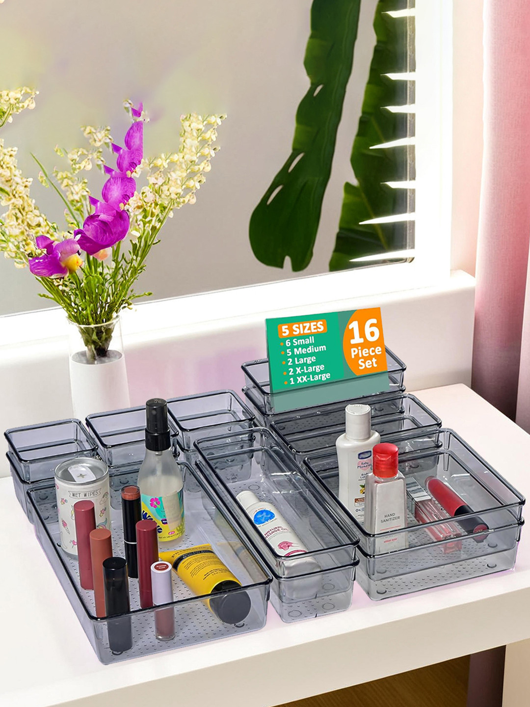 Myntra Elegant Homes Black 16 Pcs Regular Drawer Organiser Tray For Kitchen