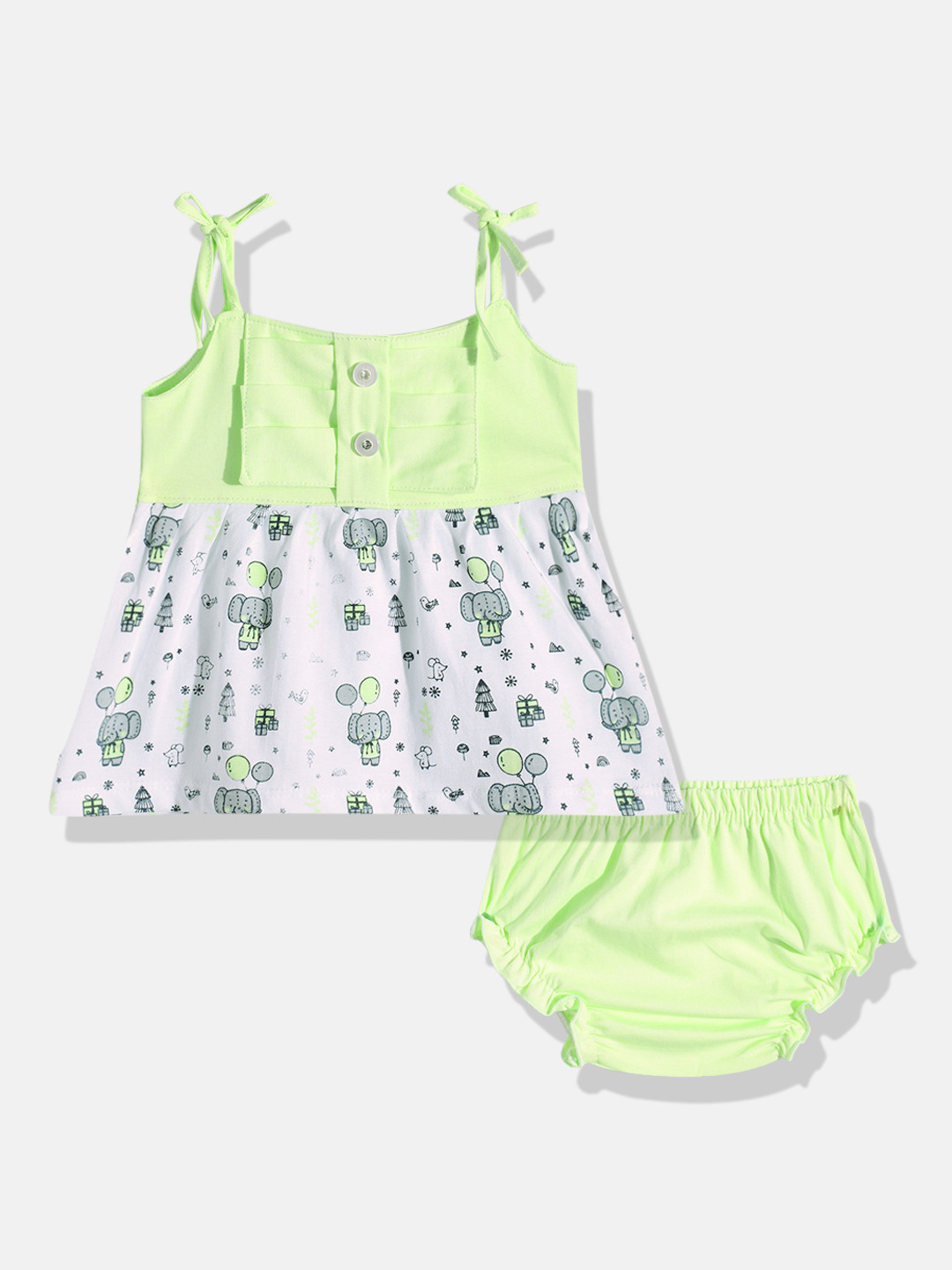 BABYMAX Infant Girls Printed Pure Cotton Puff Sleeve A-Line Dress With Bloomers