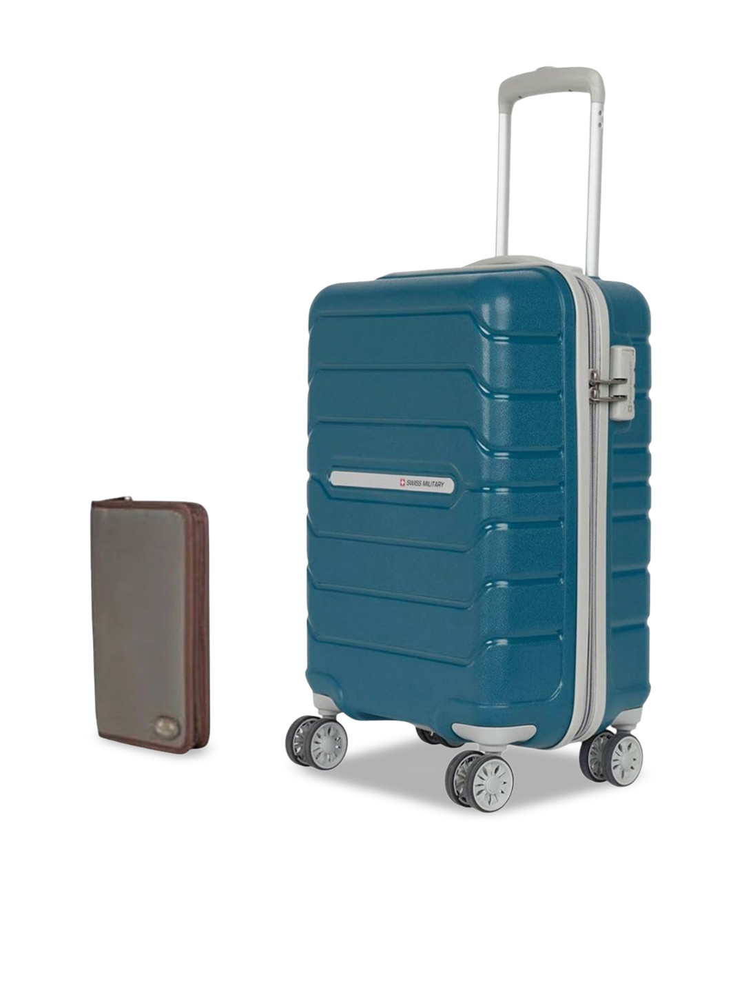 SWISS MILITARY Set Of 2 Rhombus Textured Hard-Sided Cabin Luggage Trolley Bag & Wallet