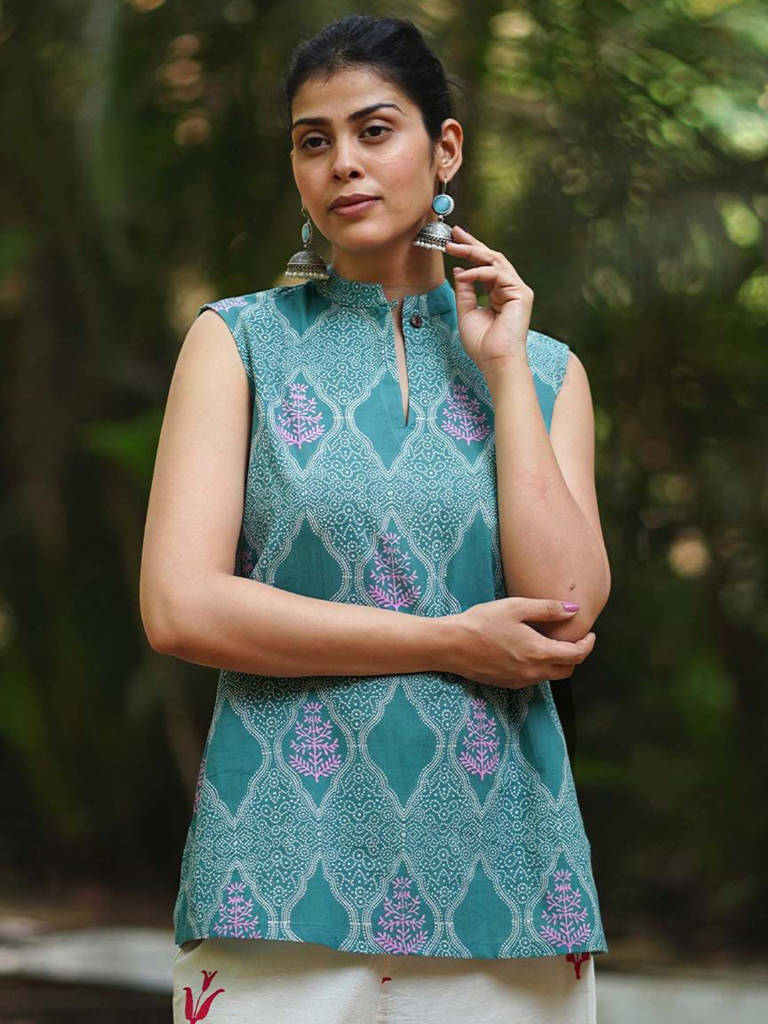 Chidiyaa Print Keyhole Neck Block Print Cotton Top