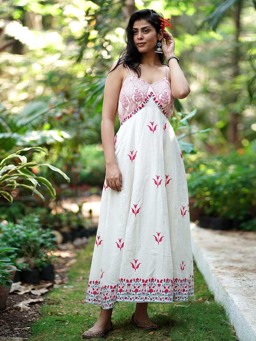 Chidiyaa MMG Bluebells Breeze Ivory Block Printed Cotton Dress