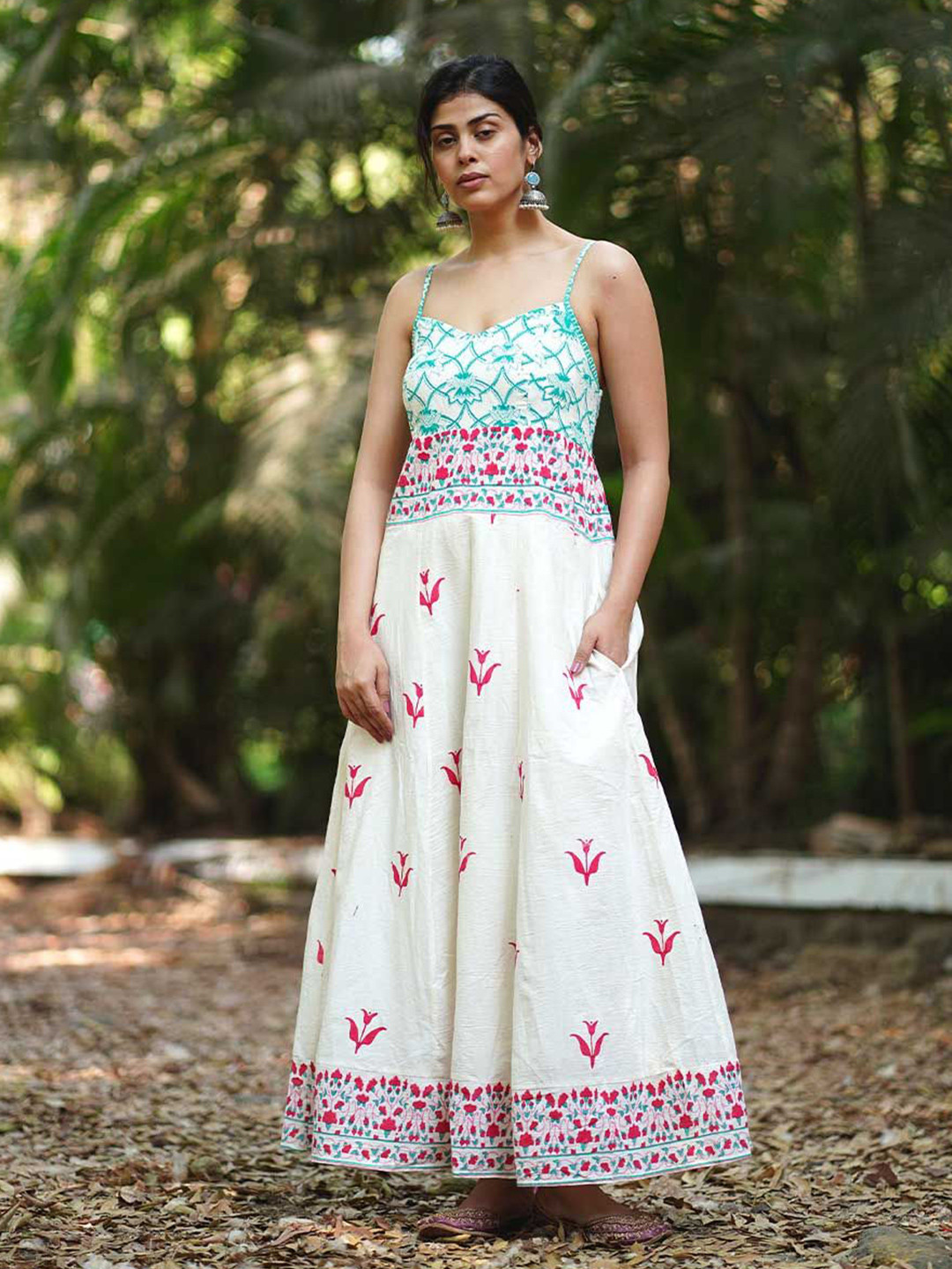 Chidiyaa MMG Begonias Blush Ivory Block Printed Dress