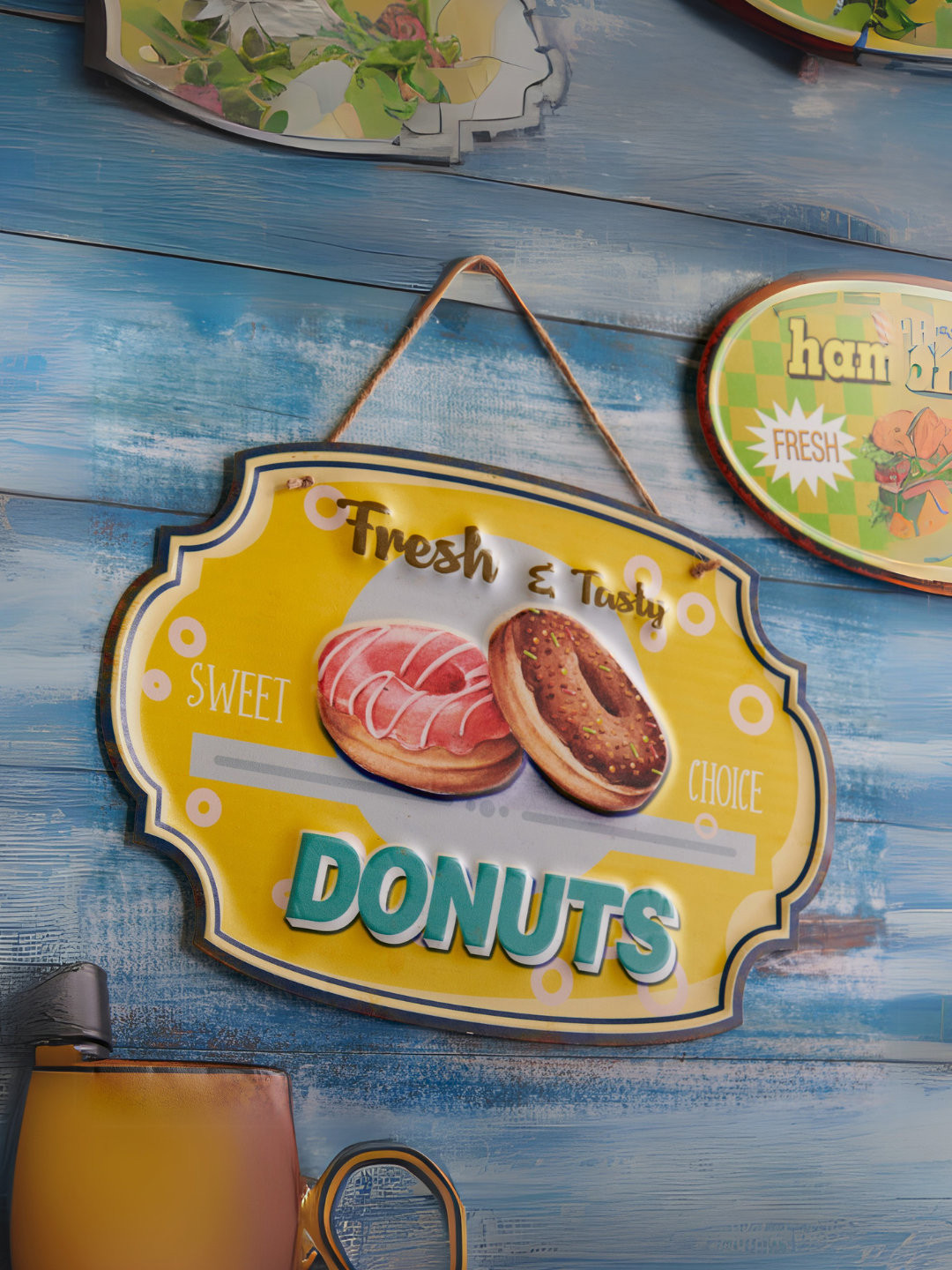 eazy wagon Fresh & Tasty Donuts Metal Bohemian Glossy Hanging Hall Signs and Plaques-28In