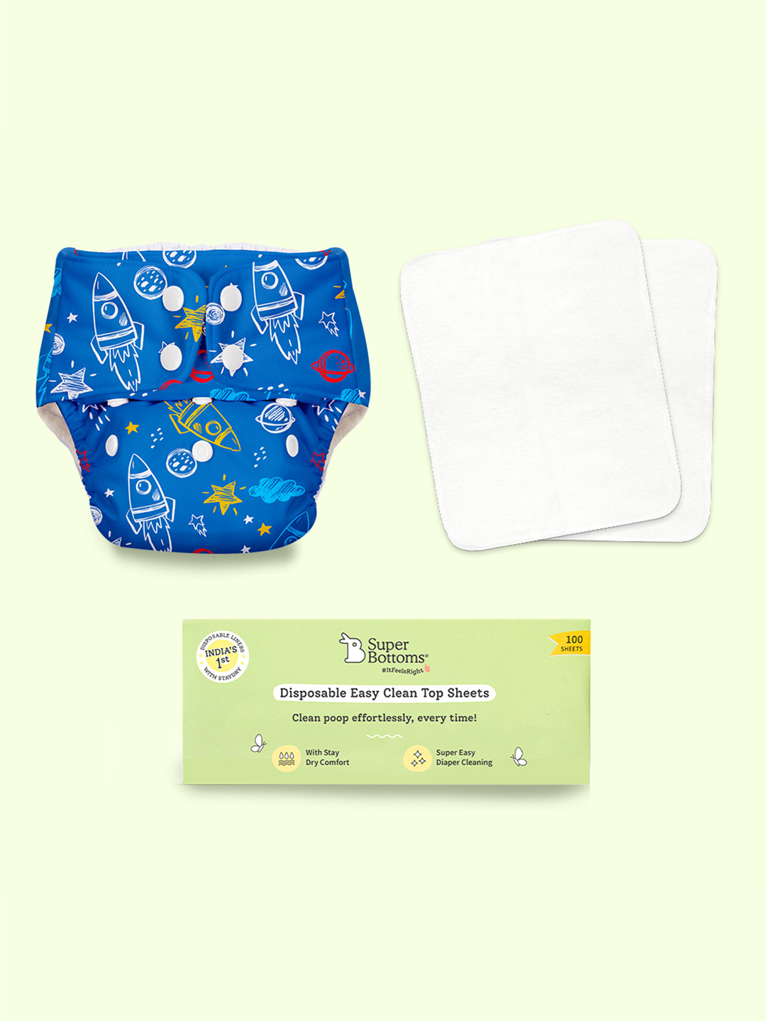 SuperBottoms BASIC Cotton Cloth Diapers for Babies Starter Kit Diaper &Disposable Liners