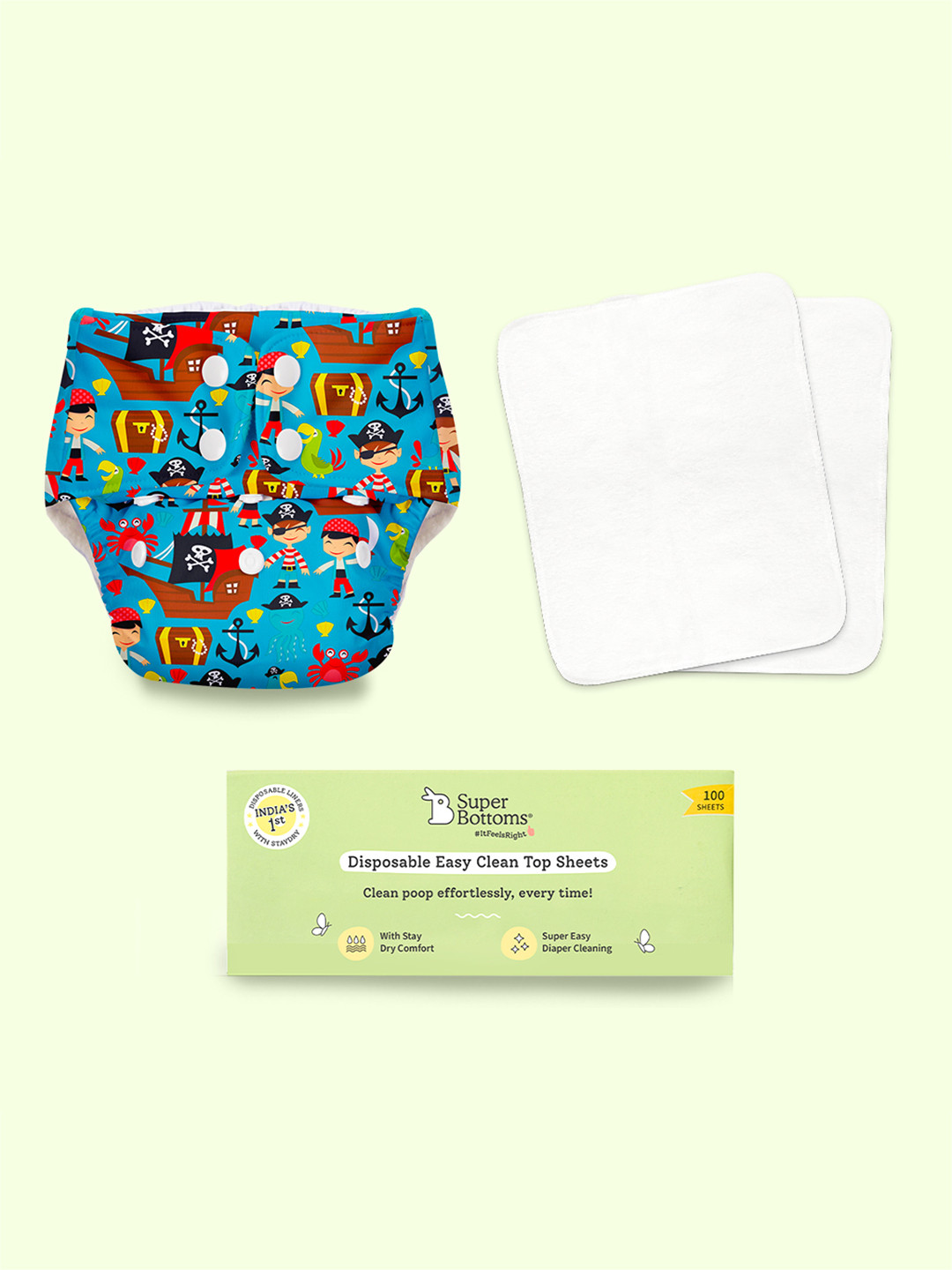 SuperBottoms BASIC Cotton Cloth Diapers for Babies Starter Kit Diaper &Disposable Liners