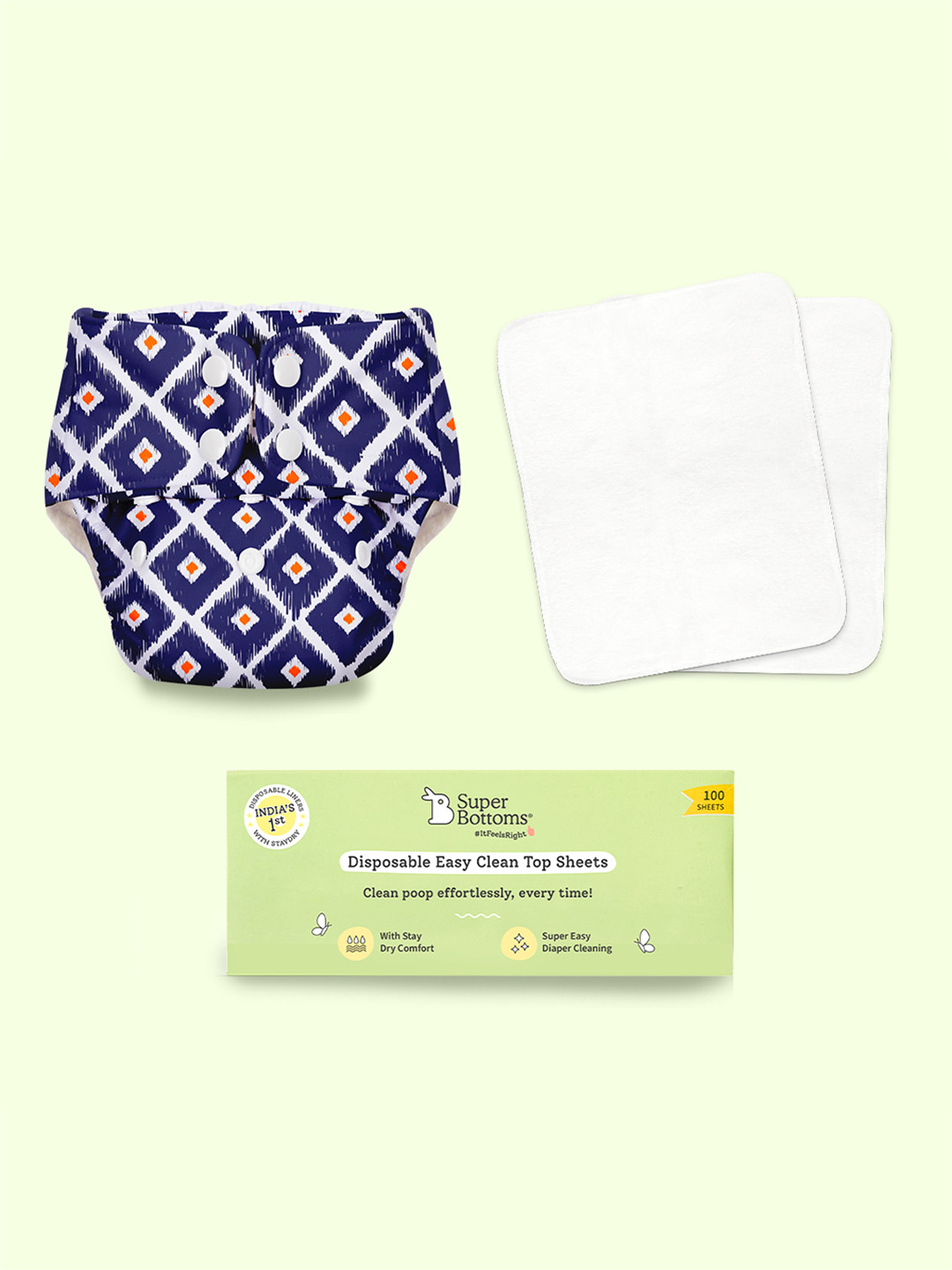 SuperBottoms BASIC Cotton Cloth Diapers for Babies Starter Kit Diaper &Disposable Liners