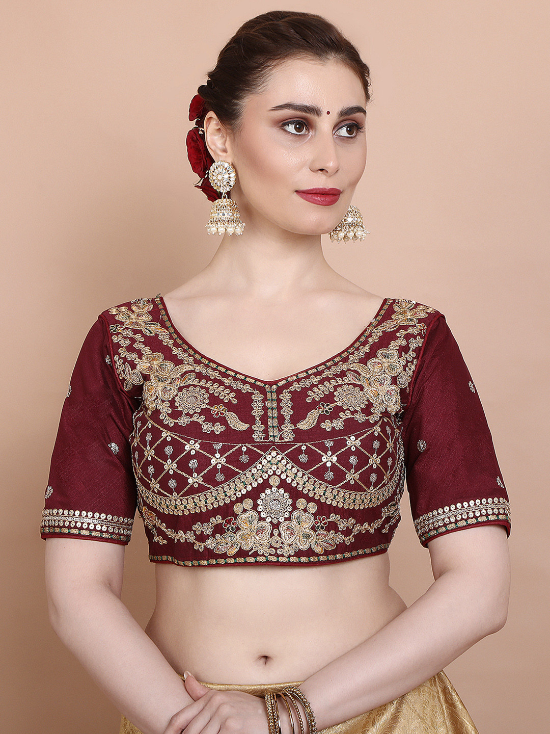 SALWAR STUDIO Embroidered V-Neck Saree Blouse
