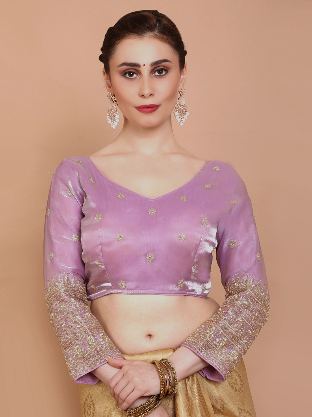 SALWAR STUDIO Embroidered V-neck Padded Saree Blouse