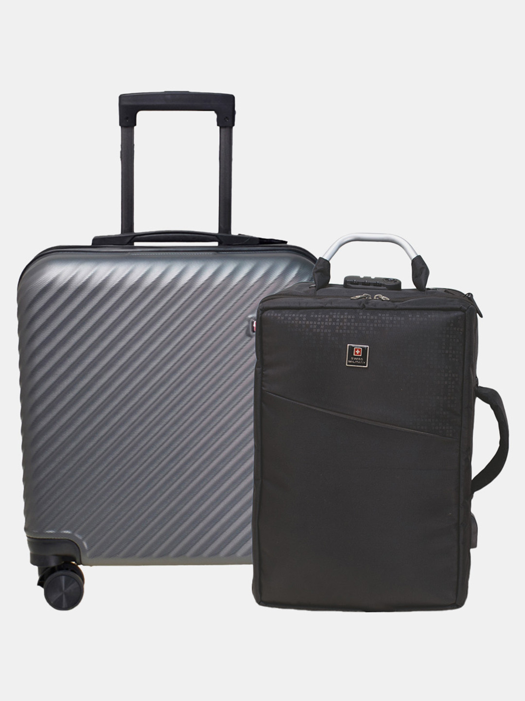 SWISS MILITARY Textured Hard-Sided Cabin Trolley Bag & Cum Sling Bag With Combination Lock