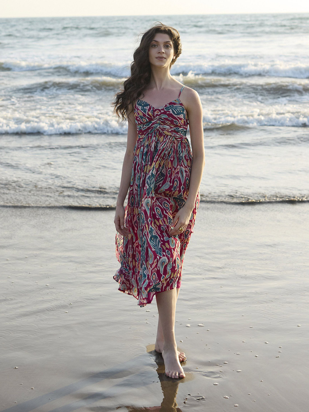 Anasi Clothing Print Georgette Fit & Flare Midi Dress