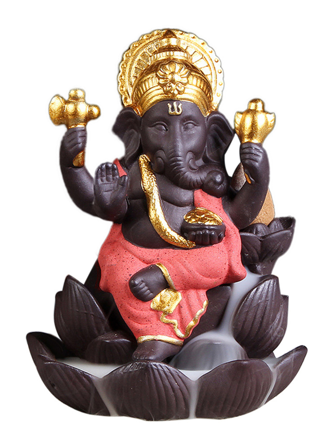 HBKART Ganesha Orange Polyresin Matte Prayer Room Medium Showpiece -