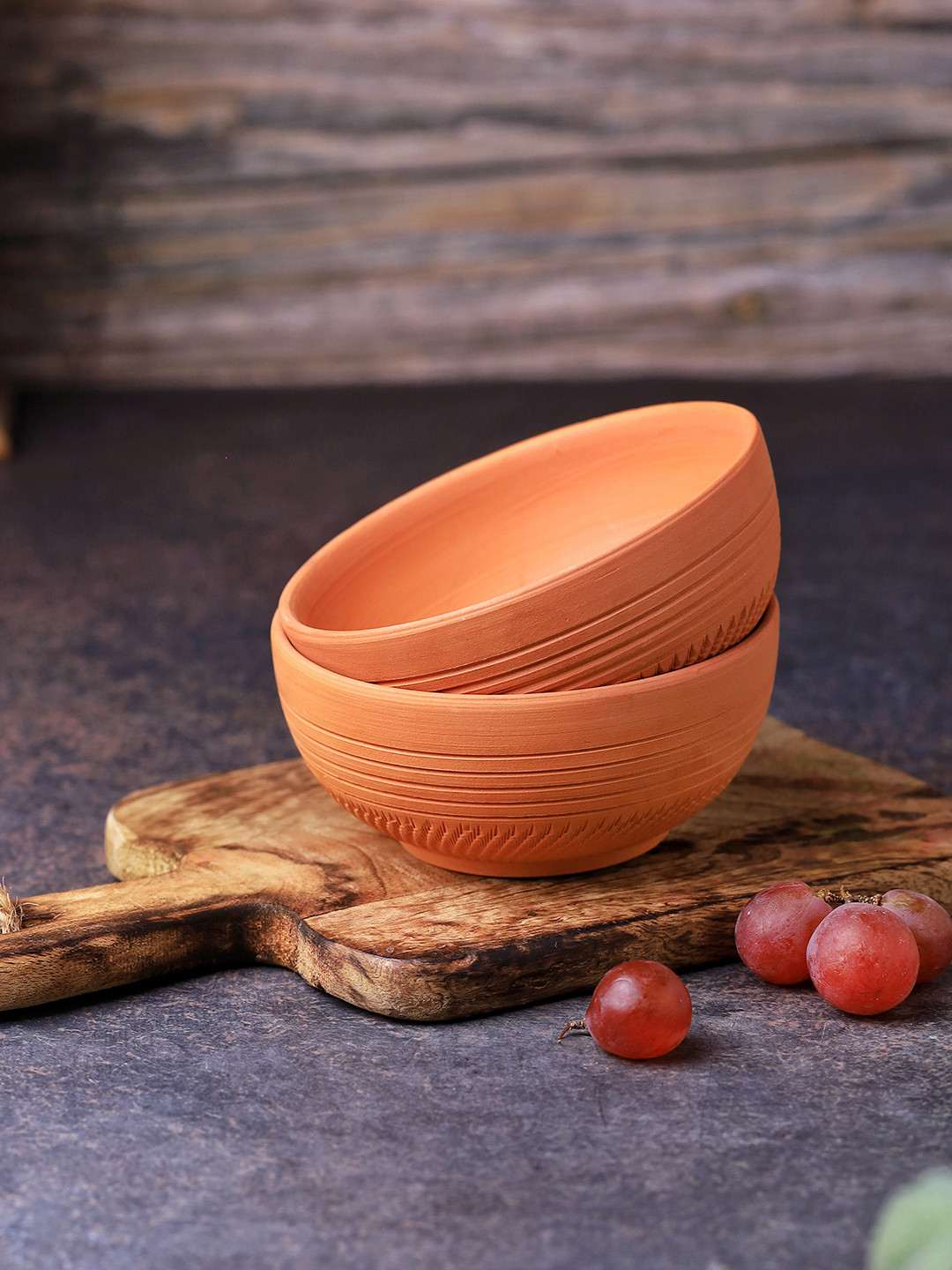The handicraftian Brown 2 Pieces Terracotta Microwave Safe Dip Bowl