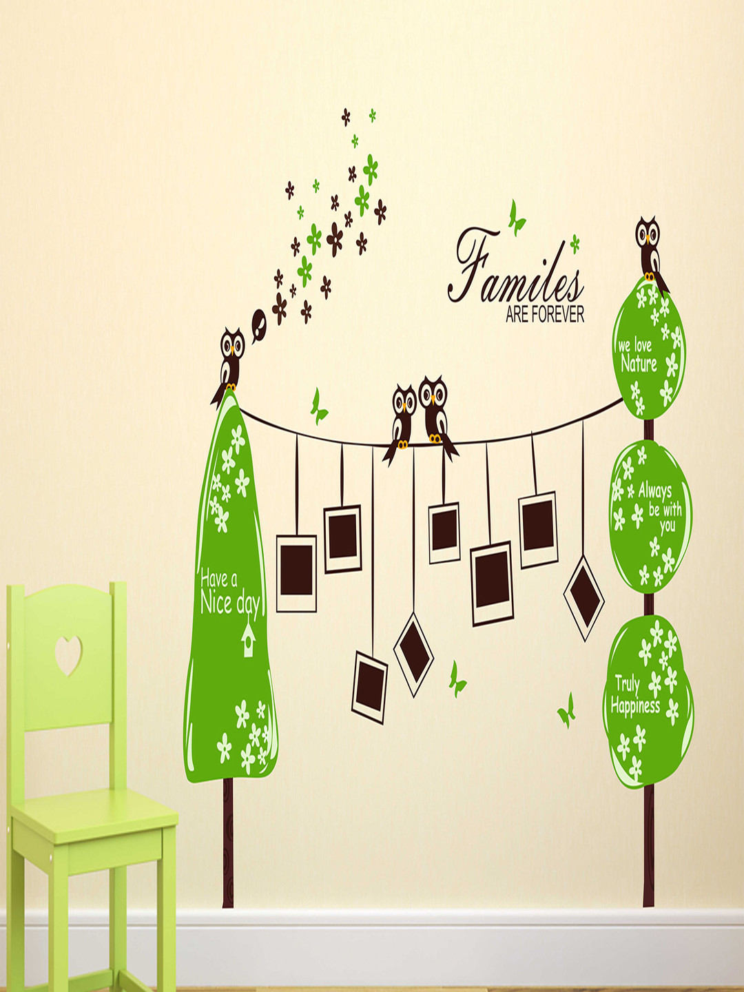 LANSTICK Green & Brown Printed Self-Adhesive WallStickers