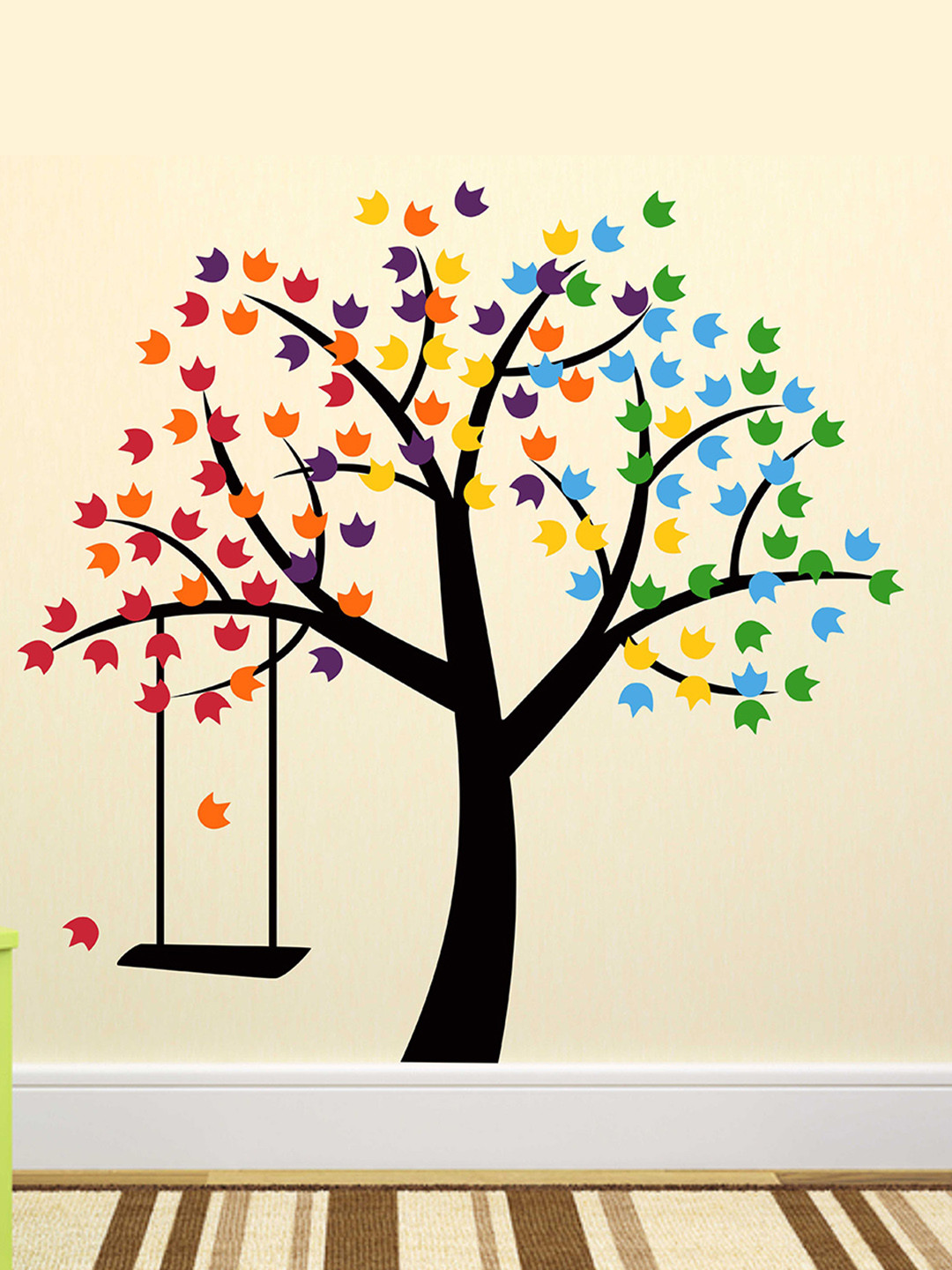 LANSTICK Black & Blue Colorful Tree Printed Self-Adhesive WallStickers