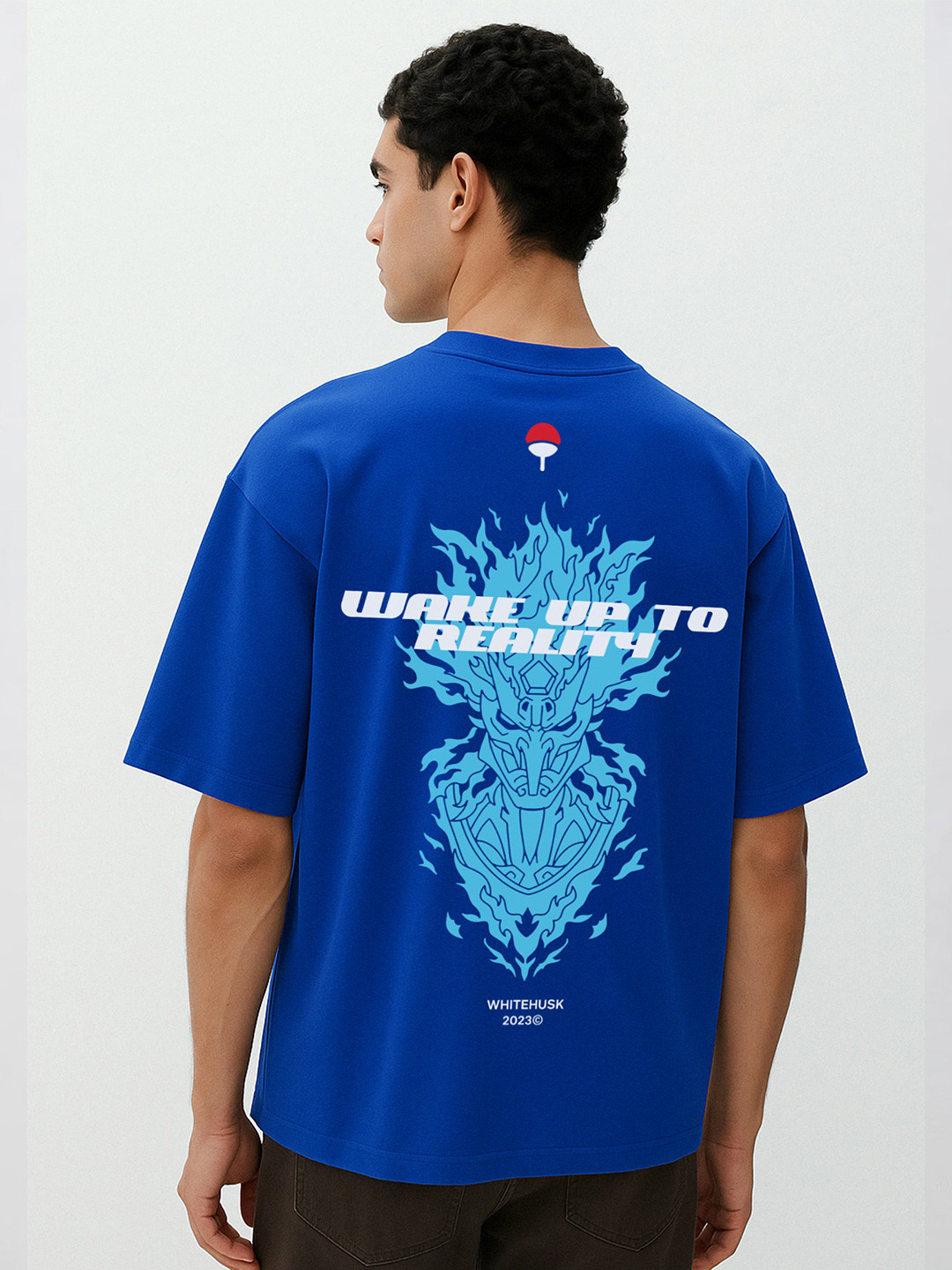 WHITE HUSK Madara Anime Printed Oversized Fit Tshirt