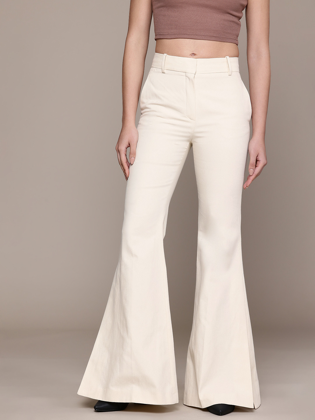 MANGO SELECTION Women High Rise Flared Trousers With Side Slit