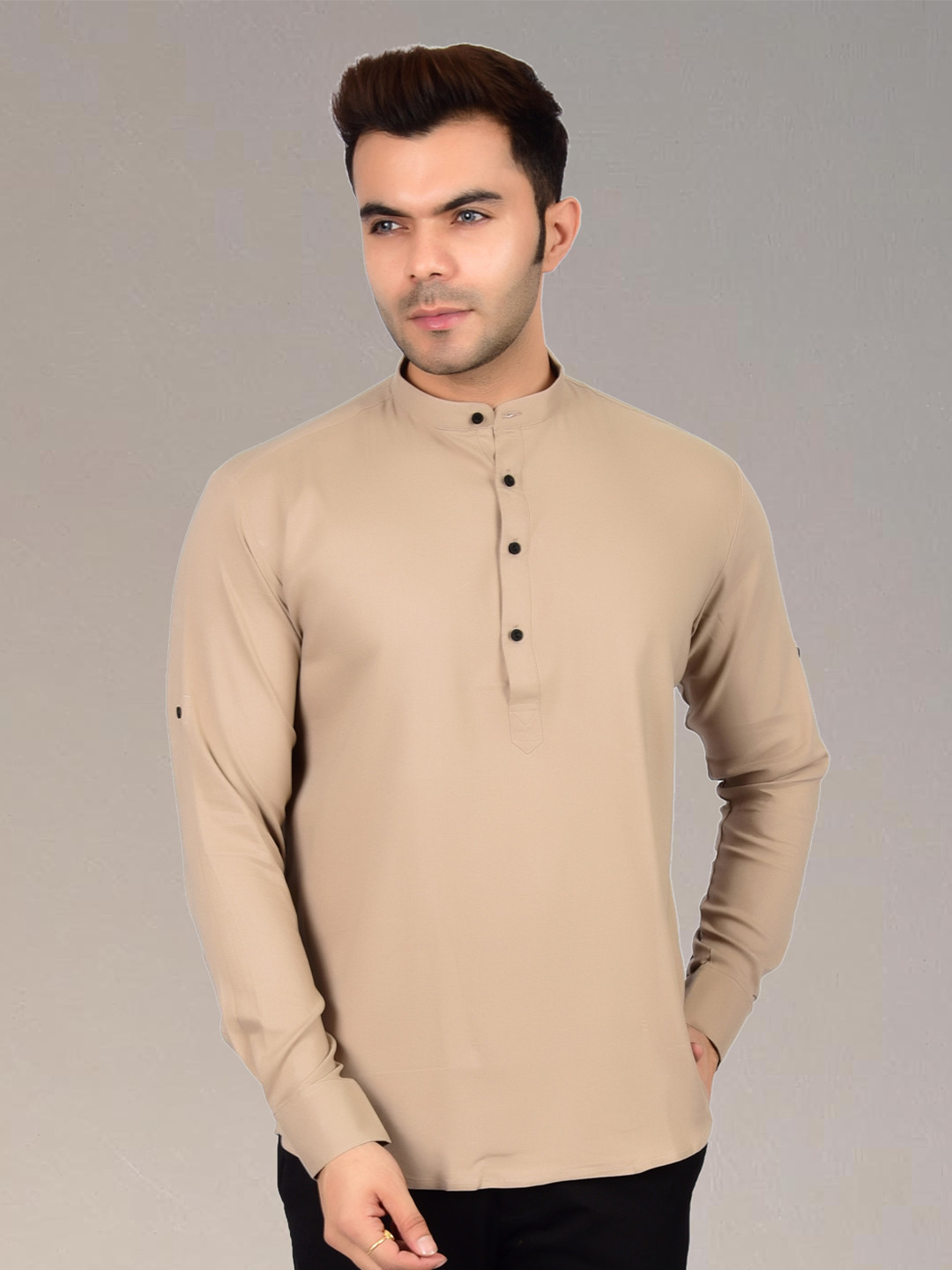 Heed Attentive Men Modern Regular Fit Solid Mandarin Collar Casual Kurta Shirt