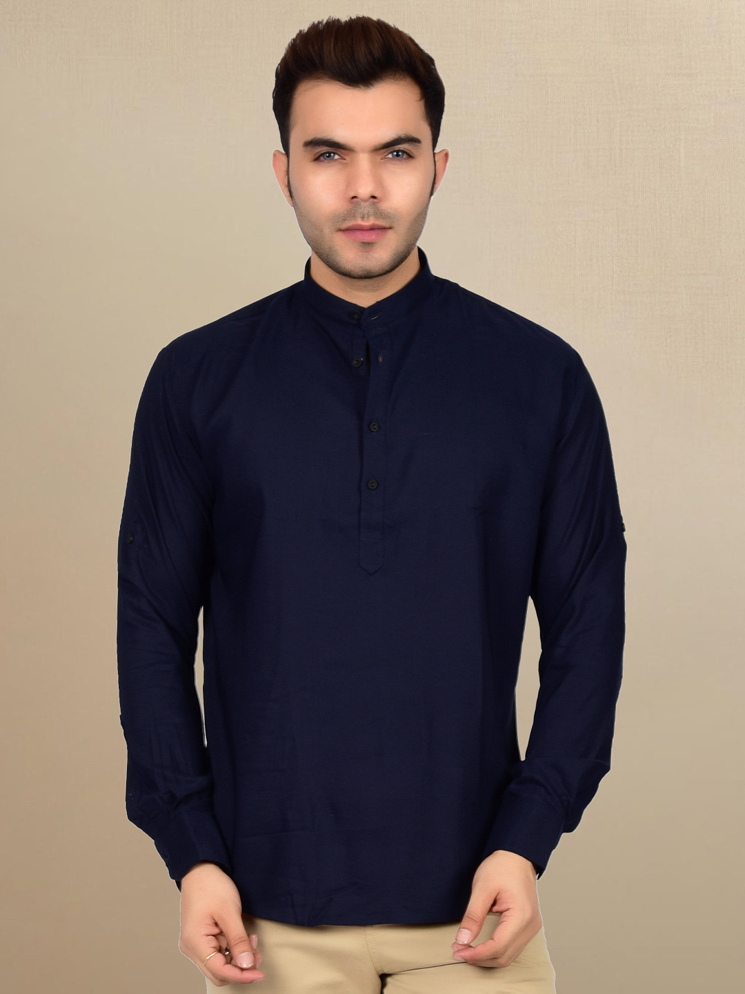 Heed Attentive Men Half Placket Mandarin Collar Regular Fit Kurta Shirt