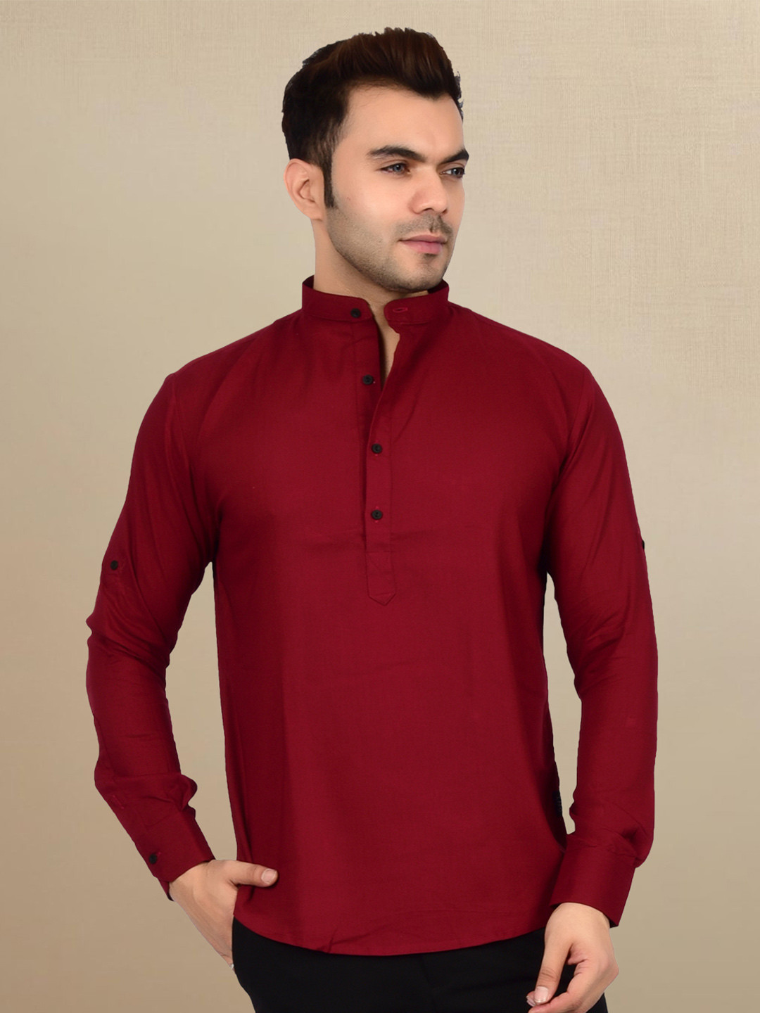 Heed Attentive Men Regular Fit Half Placket Kurta Shirt