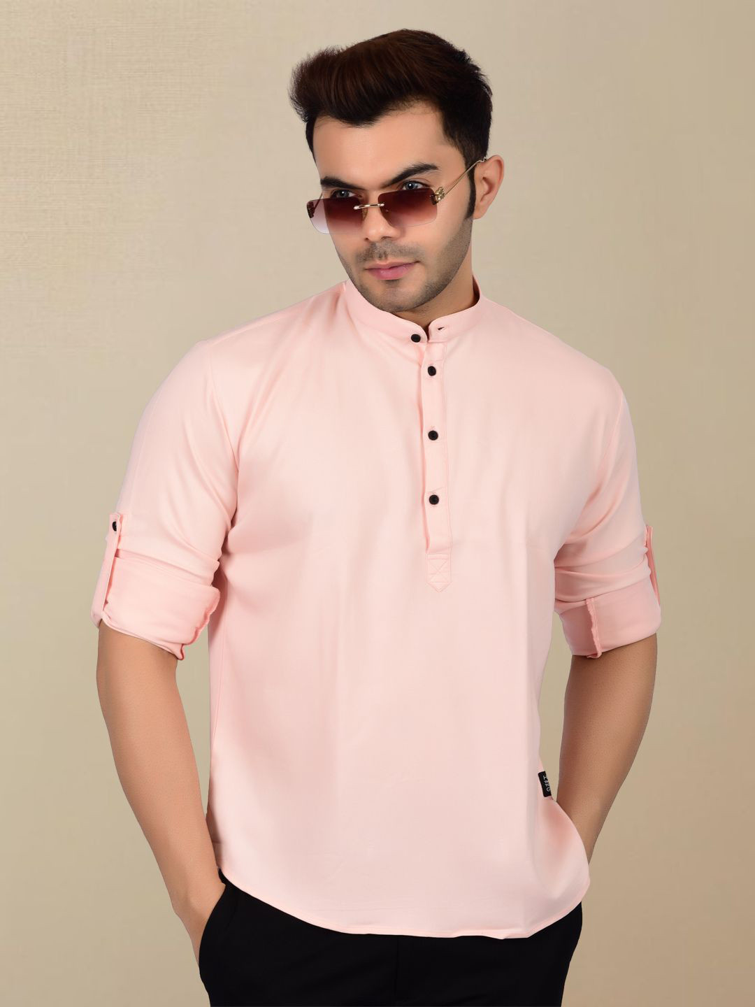 Heed Attentive Men Regular Fit Short Kurta Style Shirt