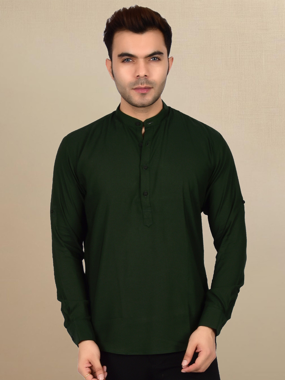 Heed Attentive Men Regular Fit Solid Mandarin Short Kurta Shirt