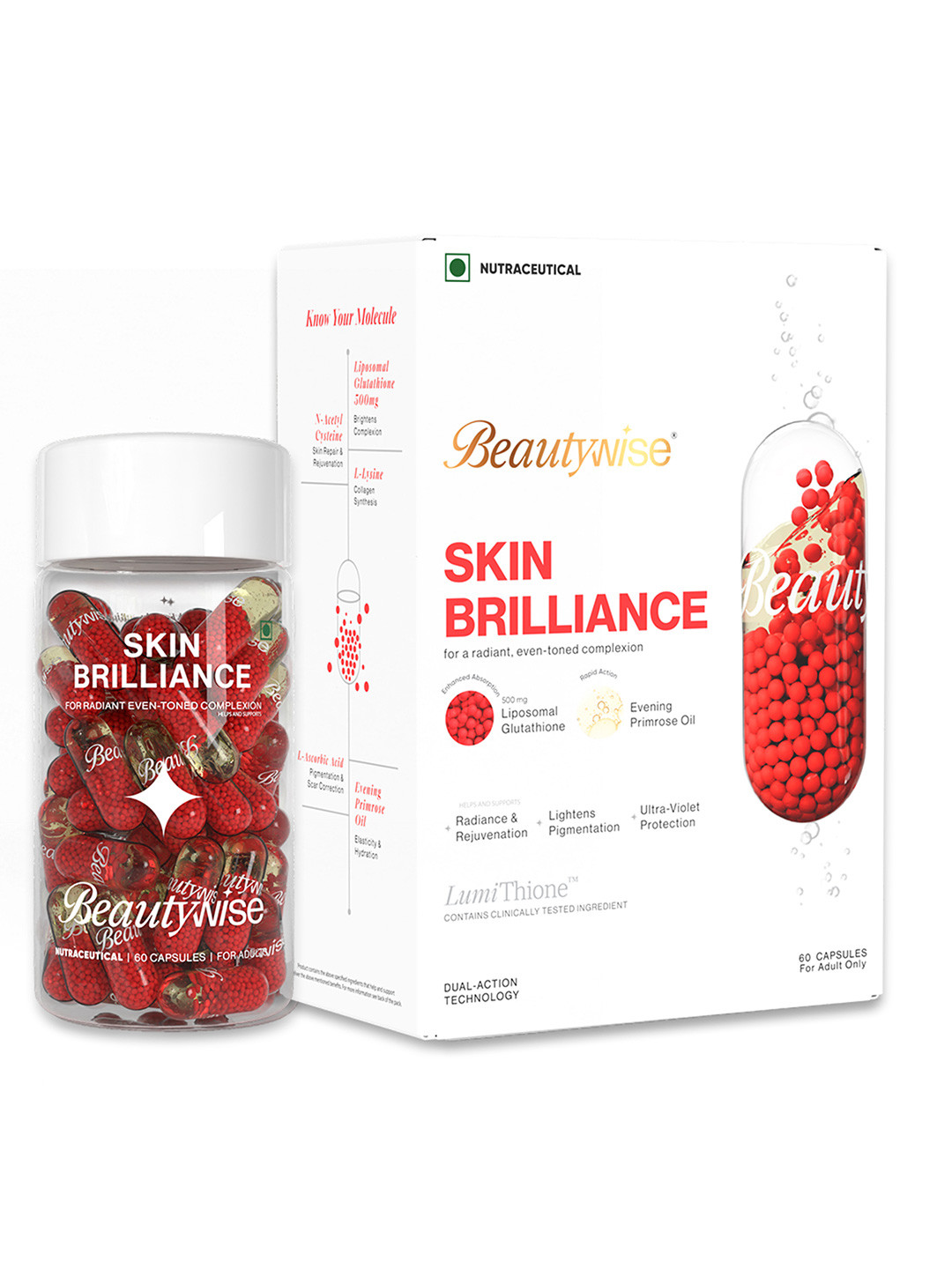 Beautywise Dual Action Skin Brilliance With 4X Liposomal Glutathione - 60 Capsules