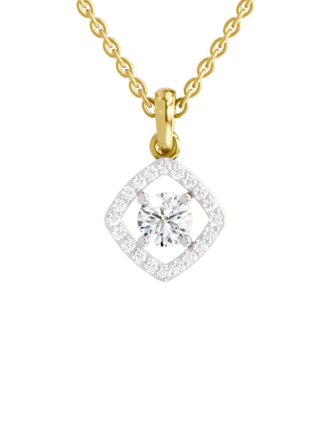 Sparkles Lab Grown Diamond 0.78 Carat Round Halo Pendant 14K Yellow Gold