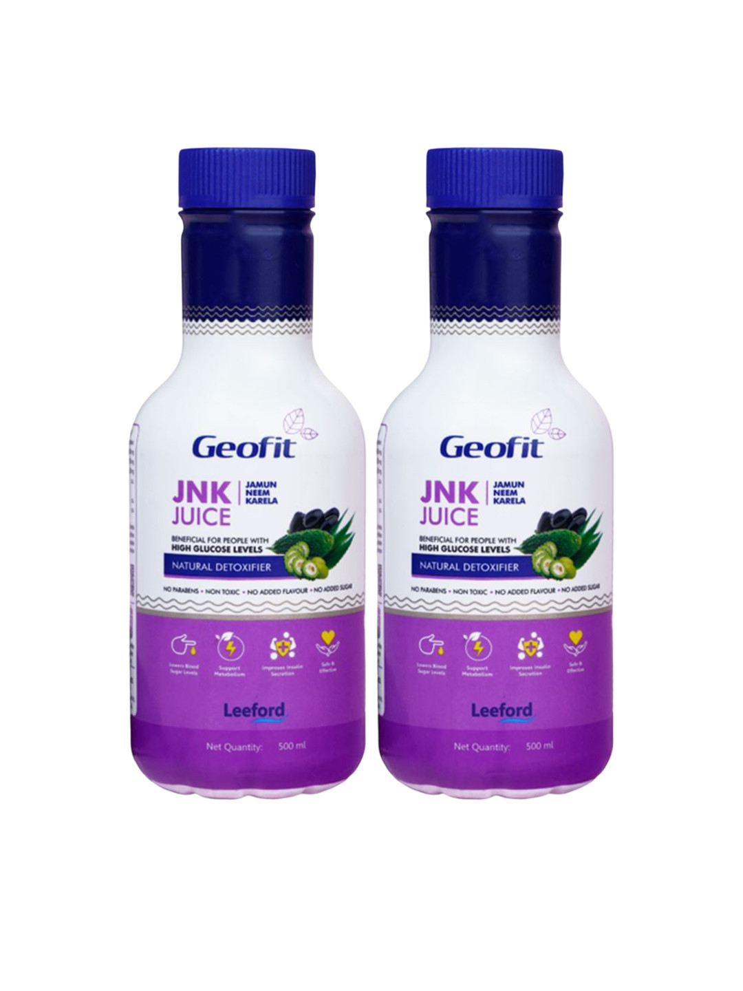 Geofit Set Of 2 Jamun Neem Karela Juice For Metabolism - 500 ml Each