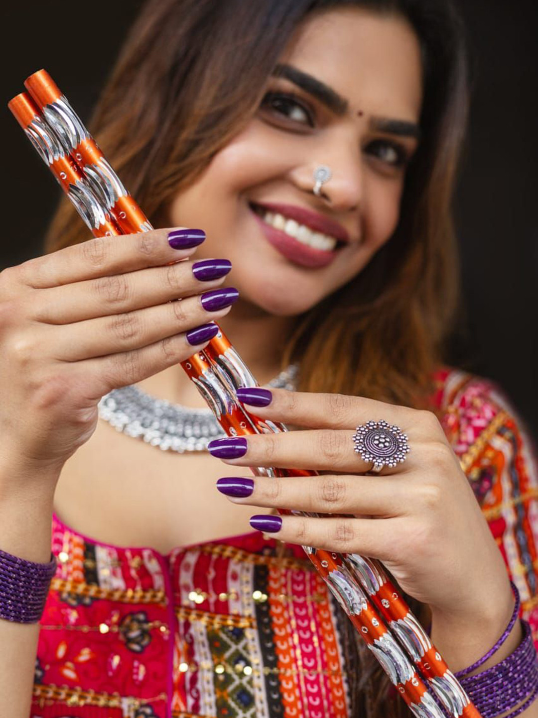 AMOK STORE Set Of 12 Stick On Artificial Nails With Wooden Stick, Manicure Stick & Glue