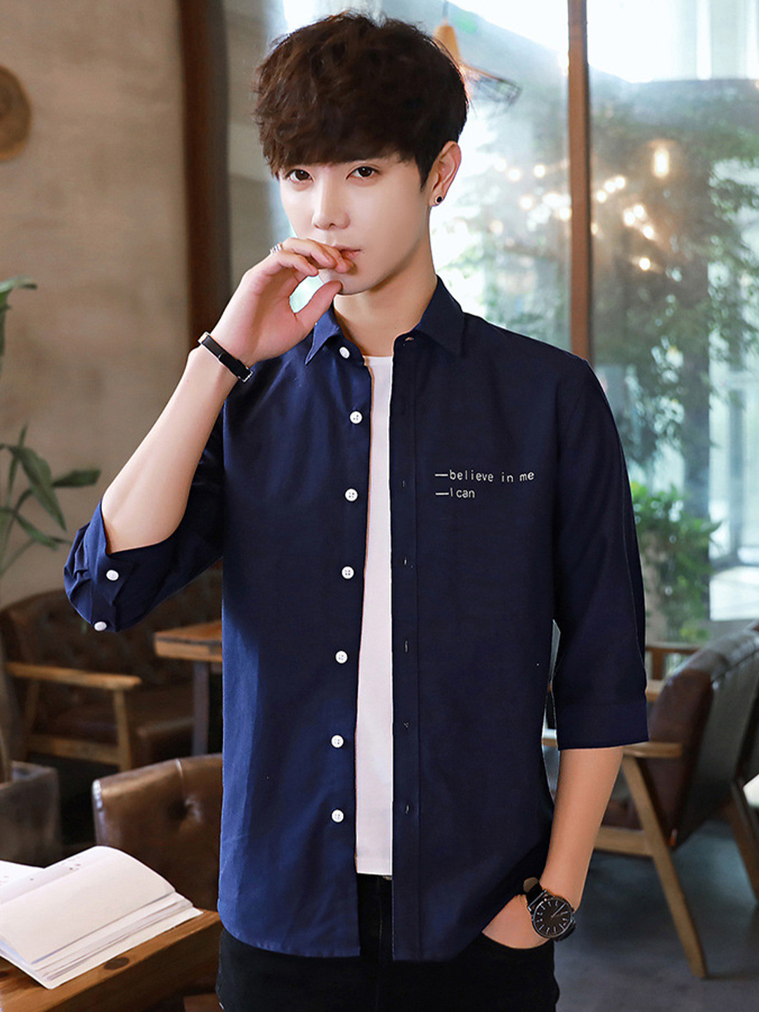 KPOP Original Spread Collar Three-Quarter Sleeves Shirt