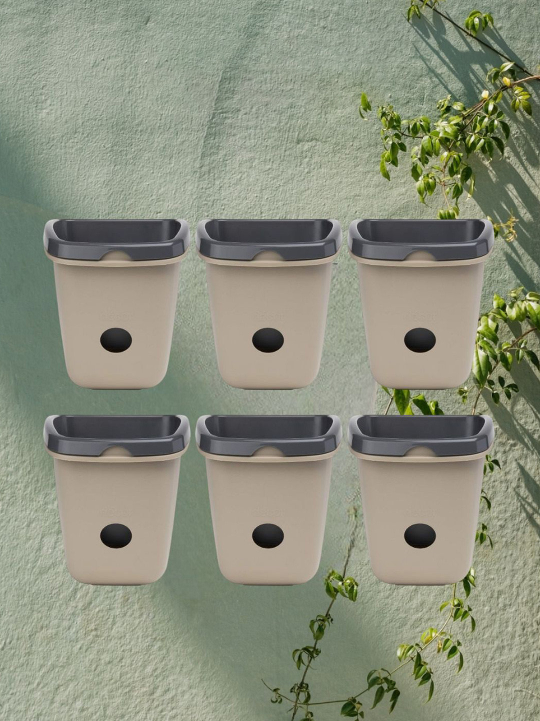 Decor 6-Pcs Beige & Grey Plastic Self Watering Planters