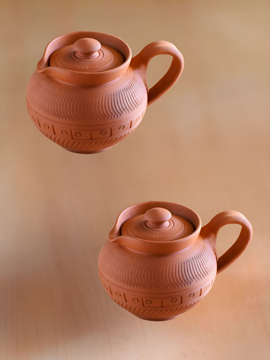 The handicraftian Set Of 2 Terracotta Modern Milk Pot Kettle