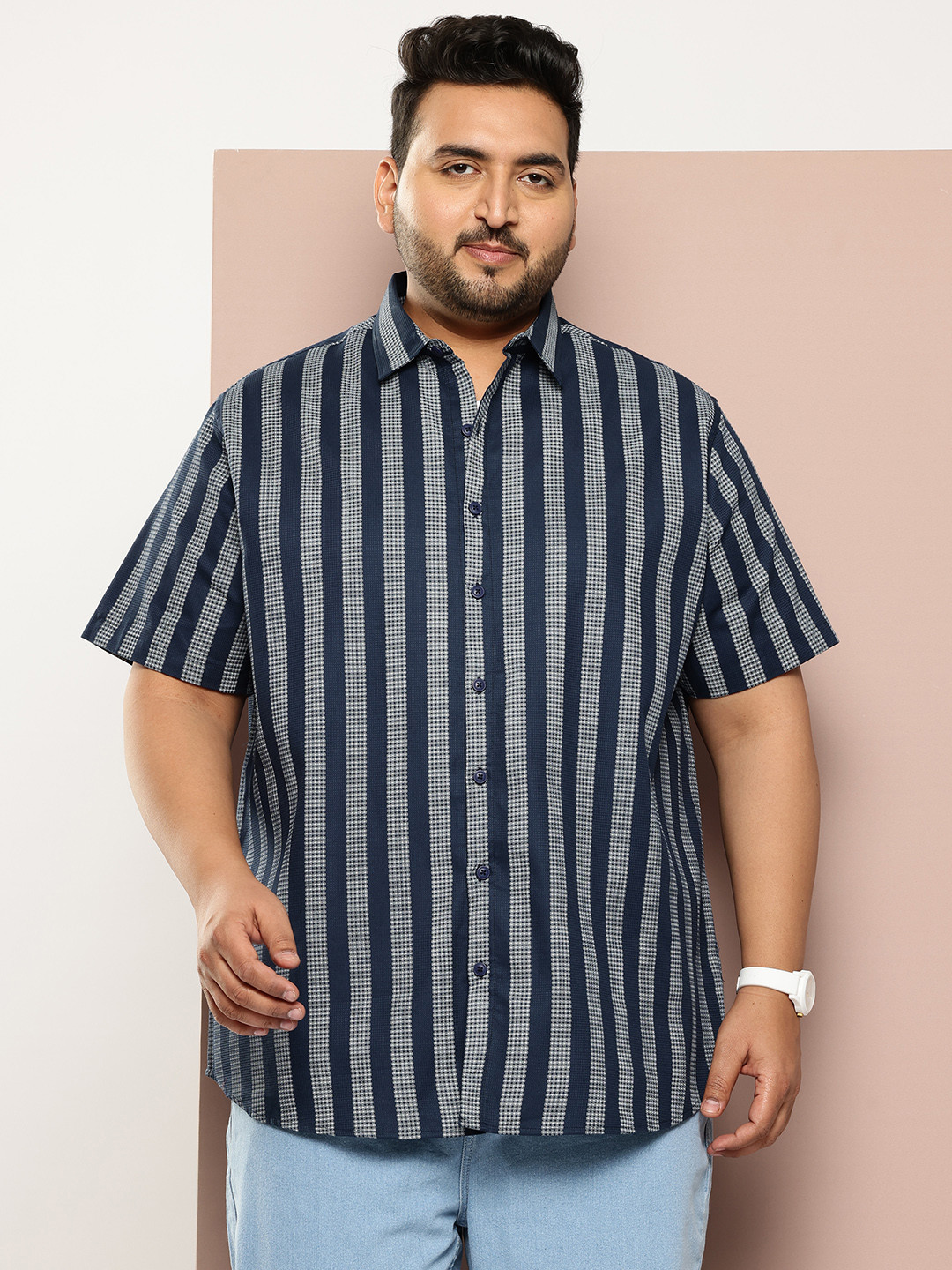 Thomas Scott Men Plus Size Classic Textured Casual Shirt
