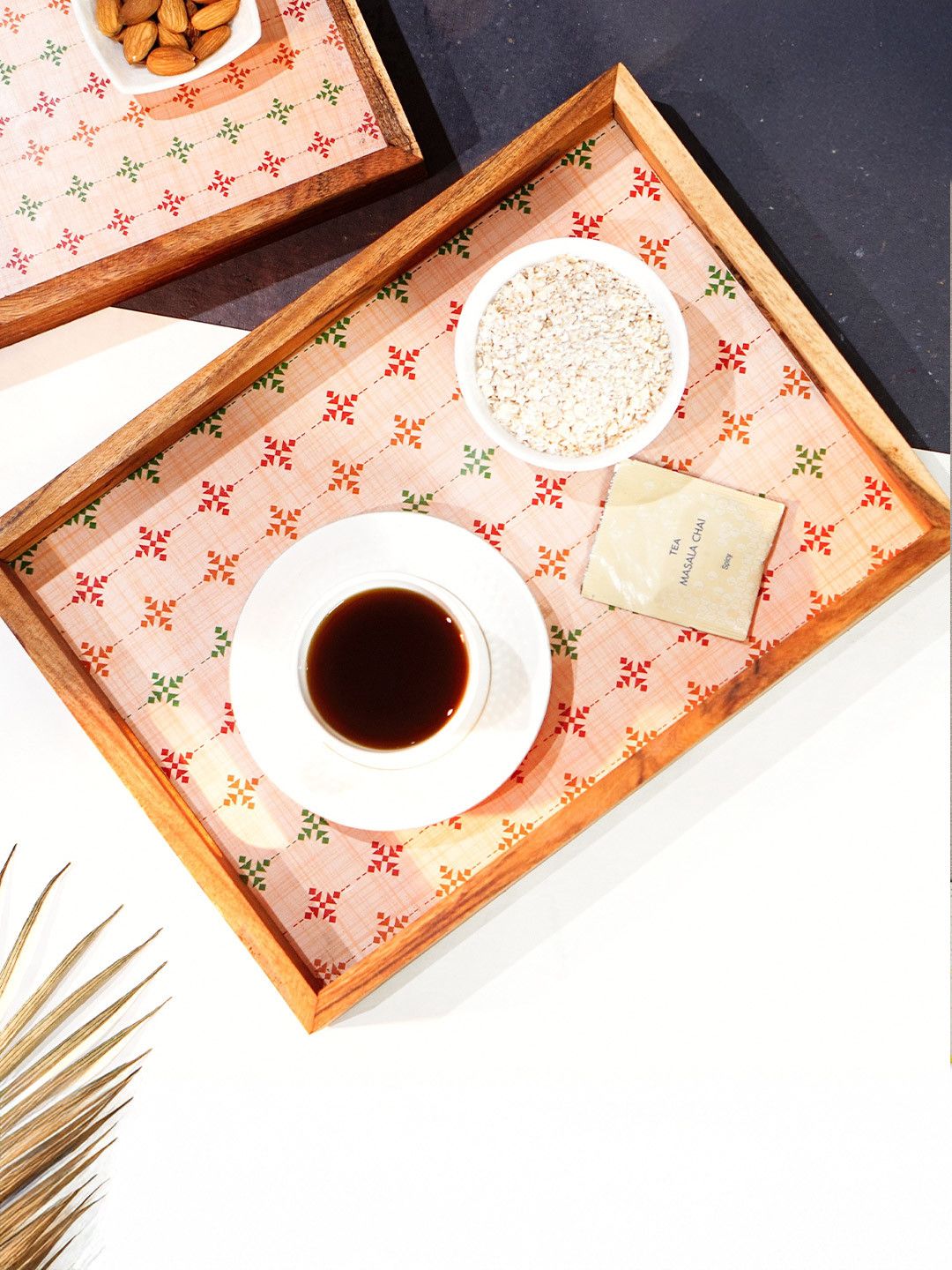 Sanjeev Kapoor by Oggn Turin White And Brown Rectangle Printed Wooden Serving Tray