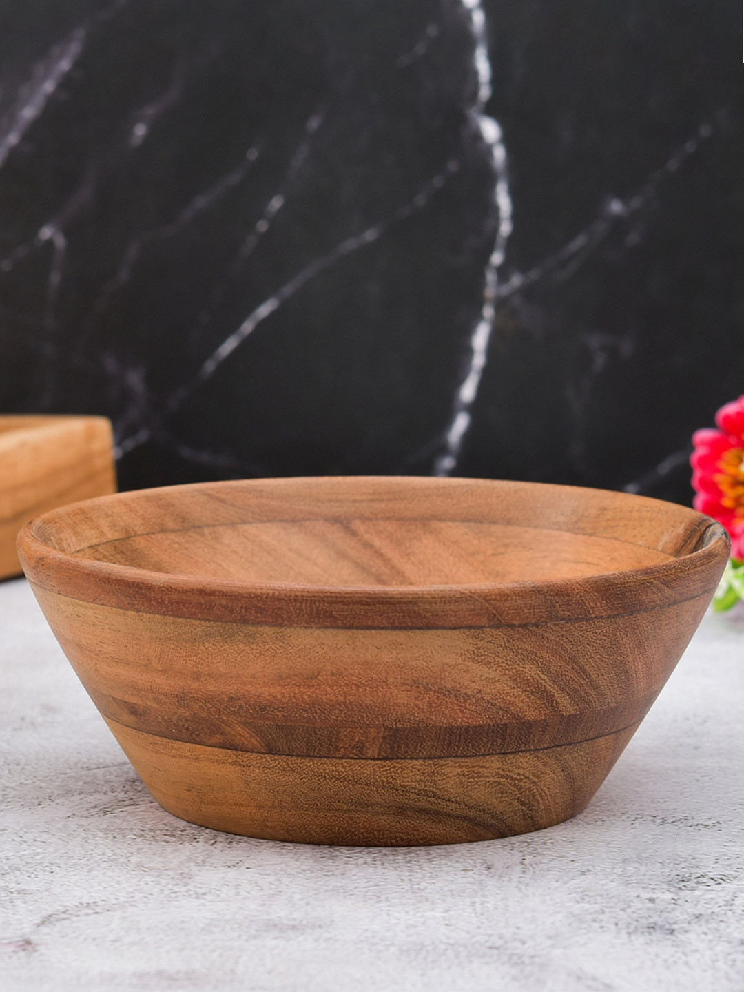 Sanjeev Kapoor by Oggn Acacia Brown Wooden Serving Bowl 7 Inch
