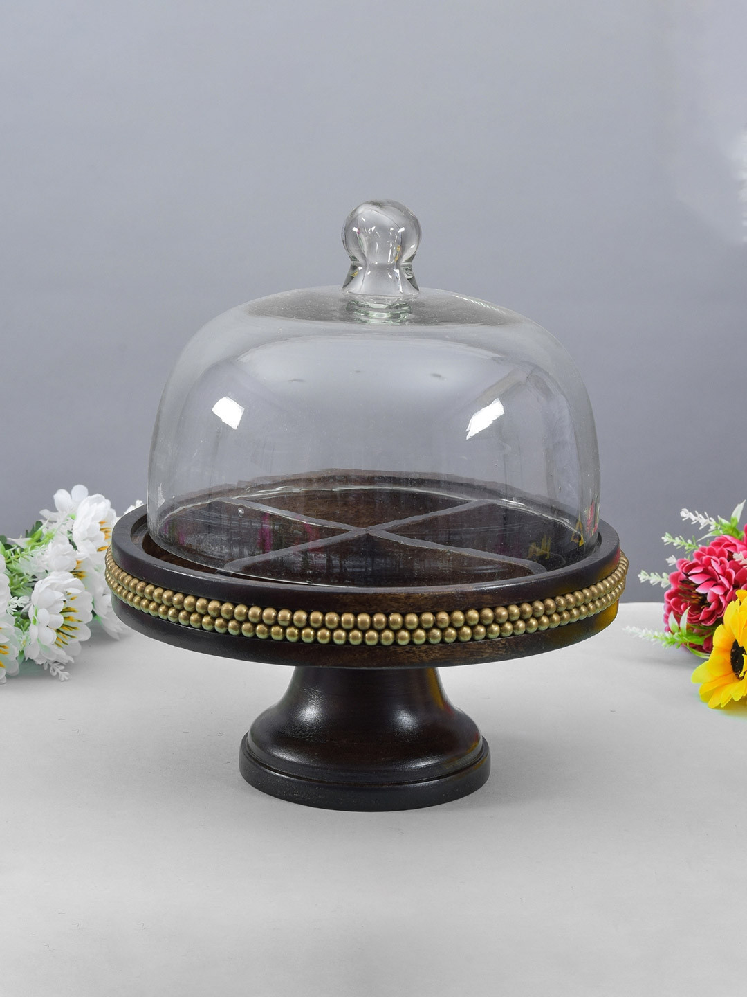 Sanjeev Kapoor by Oggn Black Wooden Dot Snack Stand With Lid