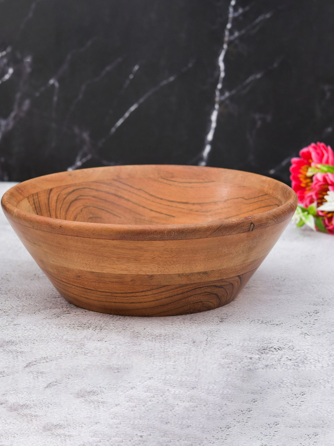 Sanjeev Kapoor by Oggn Acacia Brown Wooden Serving Bowl 8 Inch