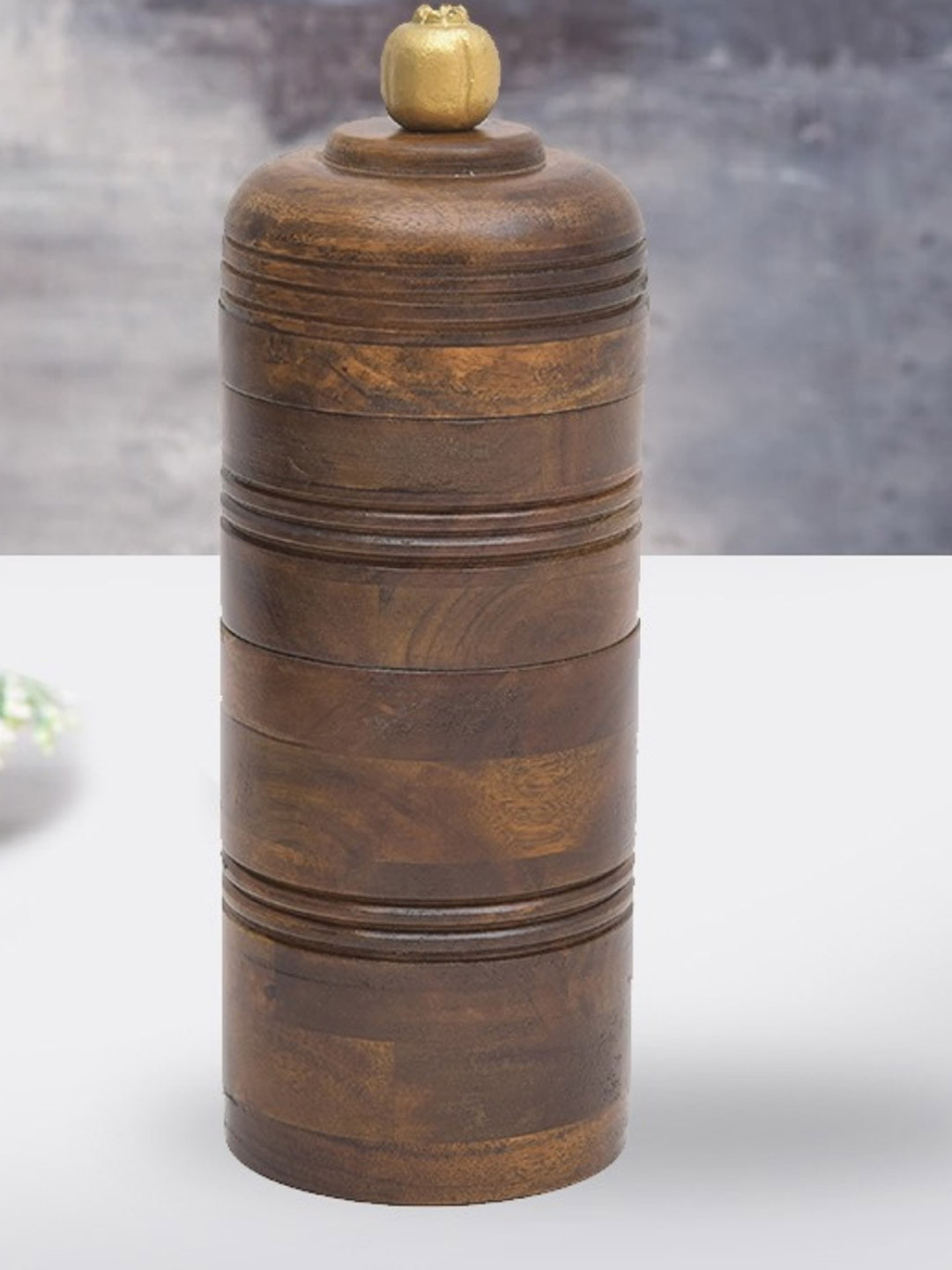 Oggn Sanjeev Kapoor Rome Stackable Brown Wood Stackable Flip Top Jar