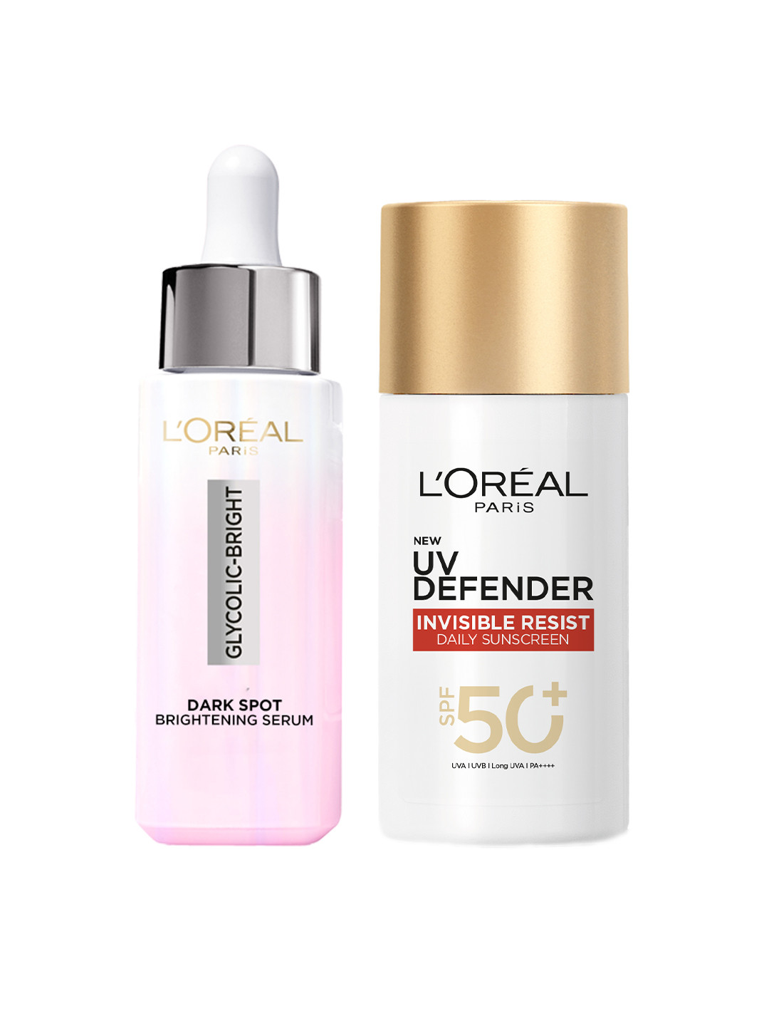 LOreal Set Of Glycolic Bright Serum & UV Defender SPF 50 Sunscreen