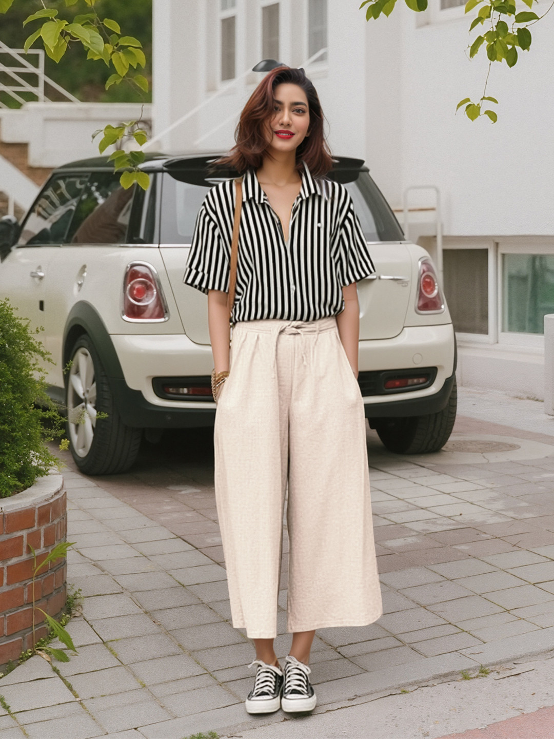 The Roadster Lifestyle Co Women Stripped Printed Shirt Style Top