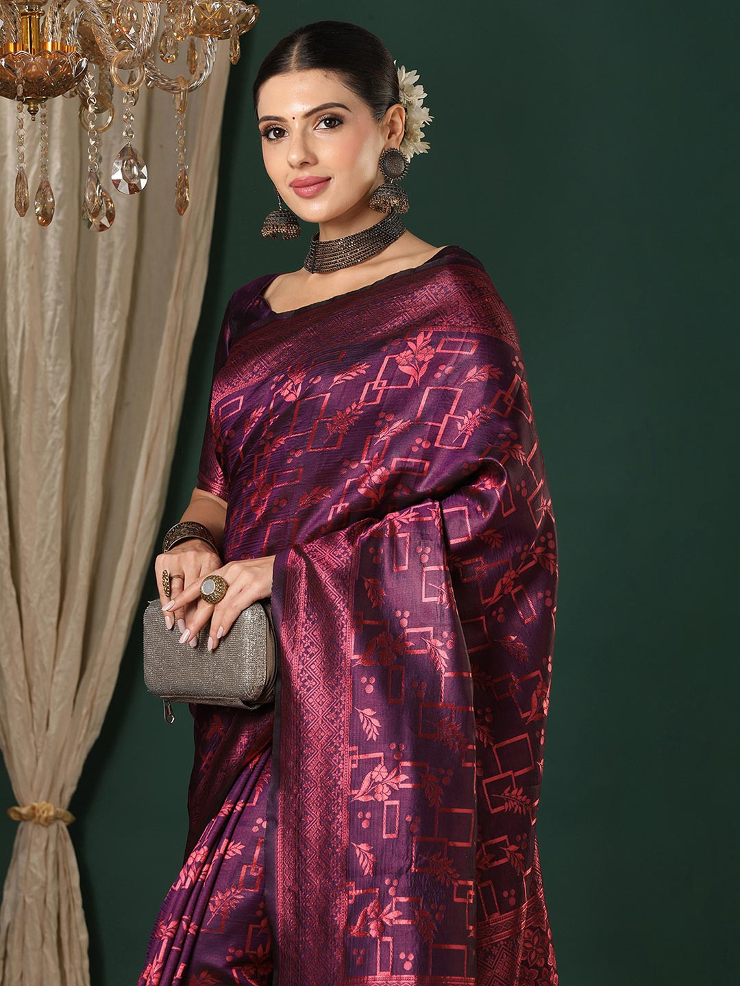 KALINI Women Woven Design Zari Silk Blend Banarasi Saree