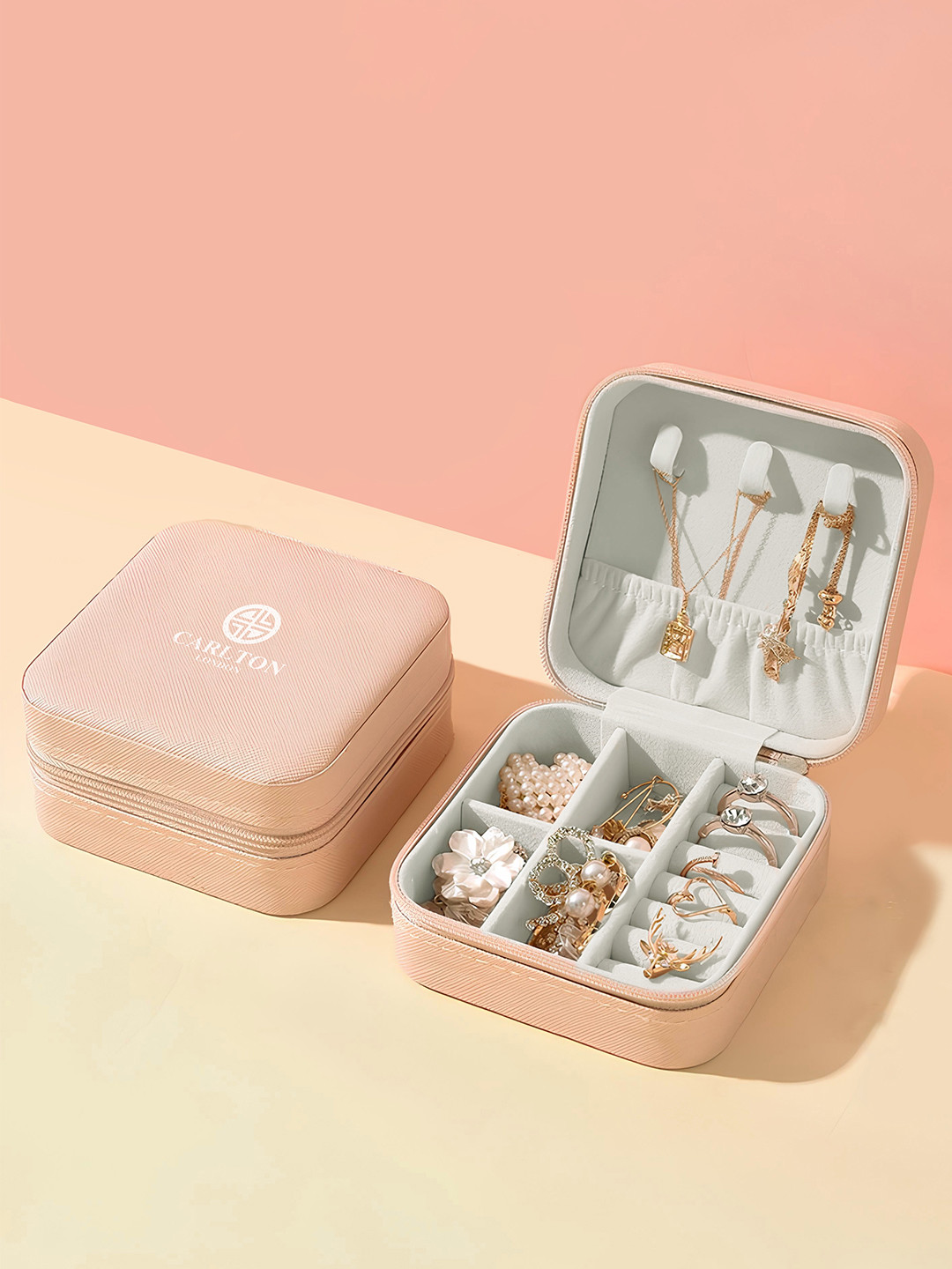 Carlton London Peach Synthetic Leather Jewellery Organisers