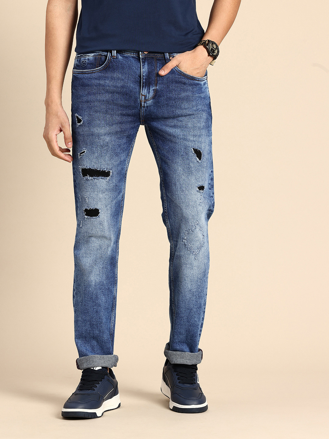Being Human Men Krypton Straight Fit Low Distress Heavy Fade Stretchable Jeans
