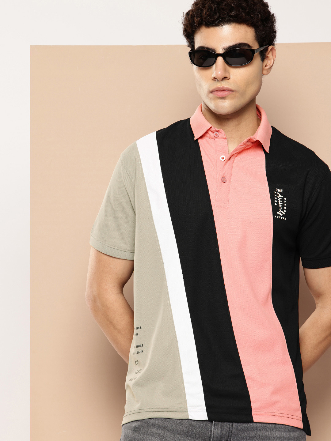 FROSEN FOX Colourblocked Polo Collar T-shirt