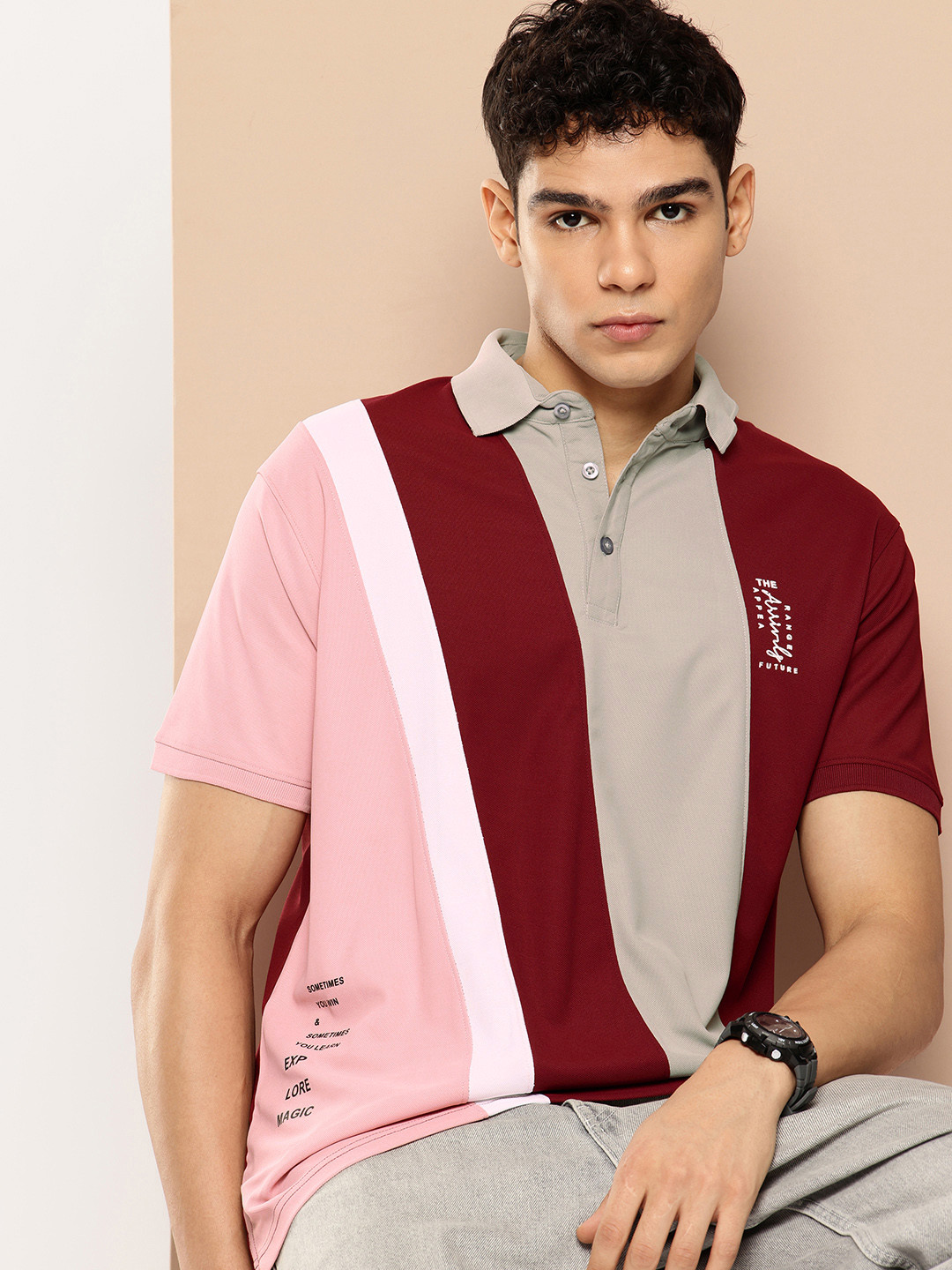 FROSEN FOX Colourblocked Polo Collar T-shirt