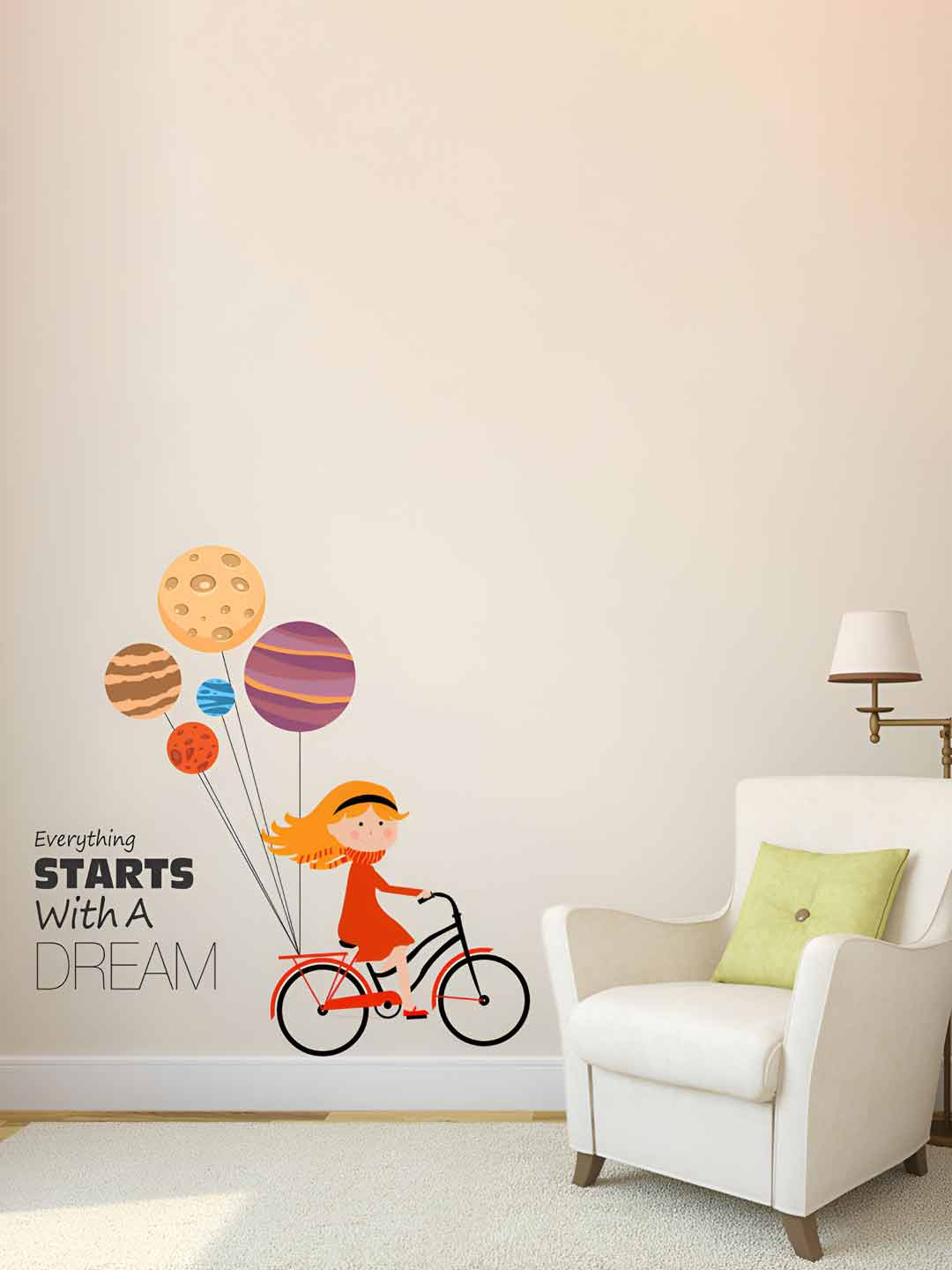 LANSTICK Red & Purple Girl With Cycle Printed Self-Adhesive WallStickers