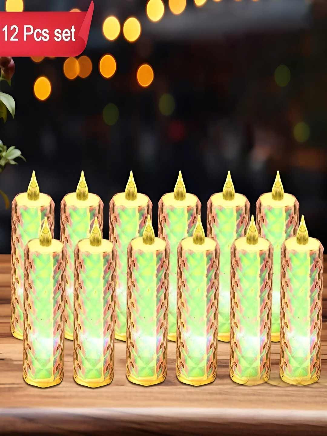 DeoDap Textured LED 12Pcs Smokeless 1 Wick Solid Geometric Regular Tea Light Candles