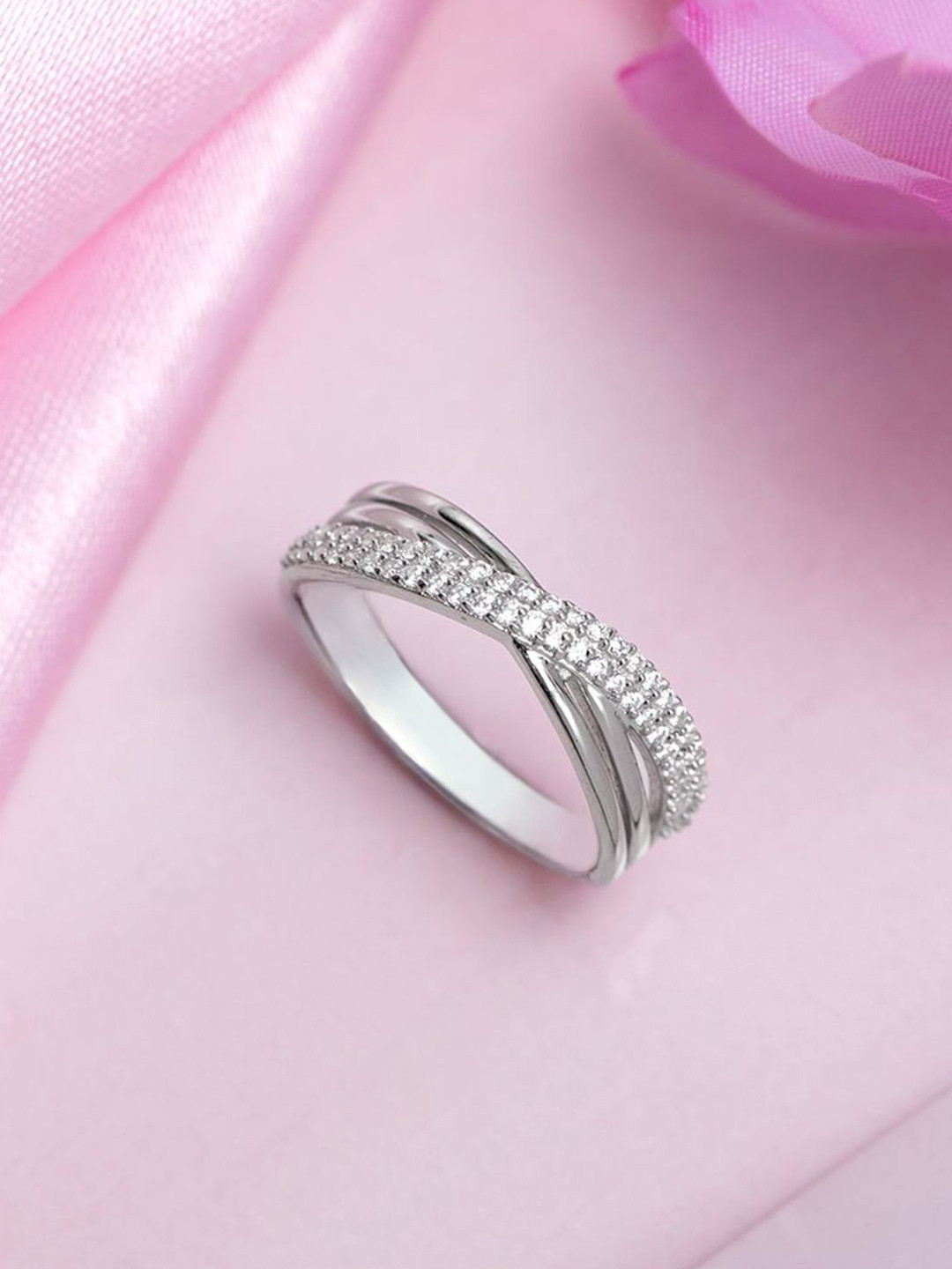 Zavya Divine Cross Rhodium Plated 925 Sterling Silver Women's Ring Size 7